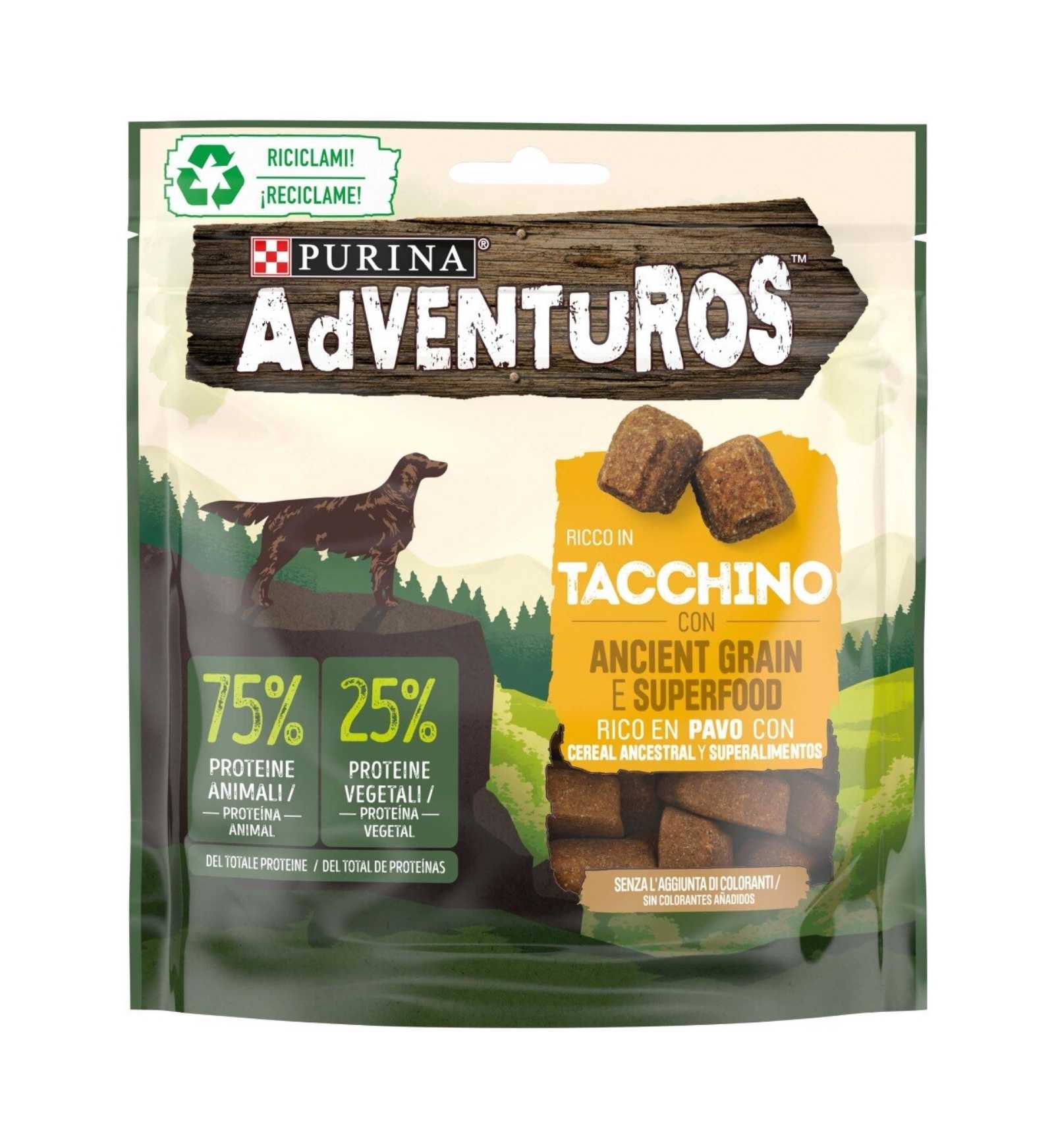 PURINA ADVENTUROS SNACK CANE RICCO IN TACCHINO CON ANCIENT GRAIN E SUPERFOOD DA 120 GR