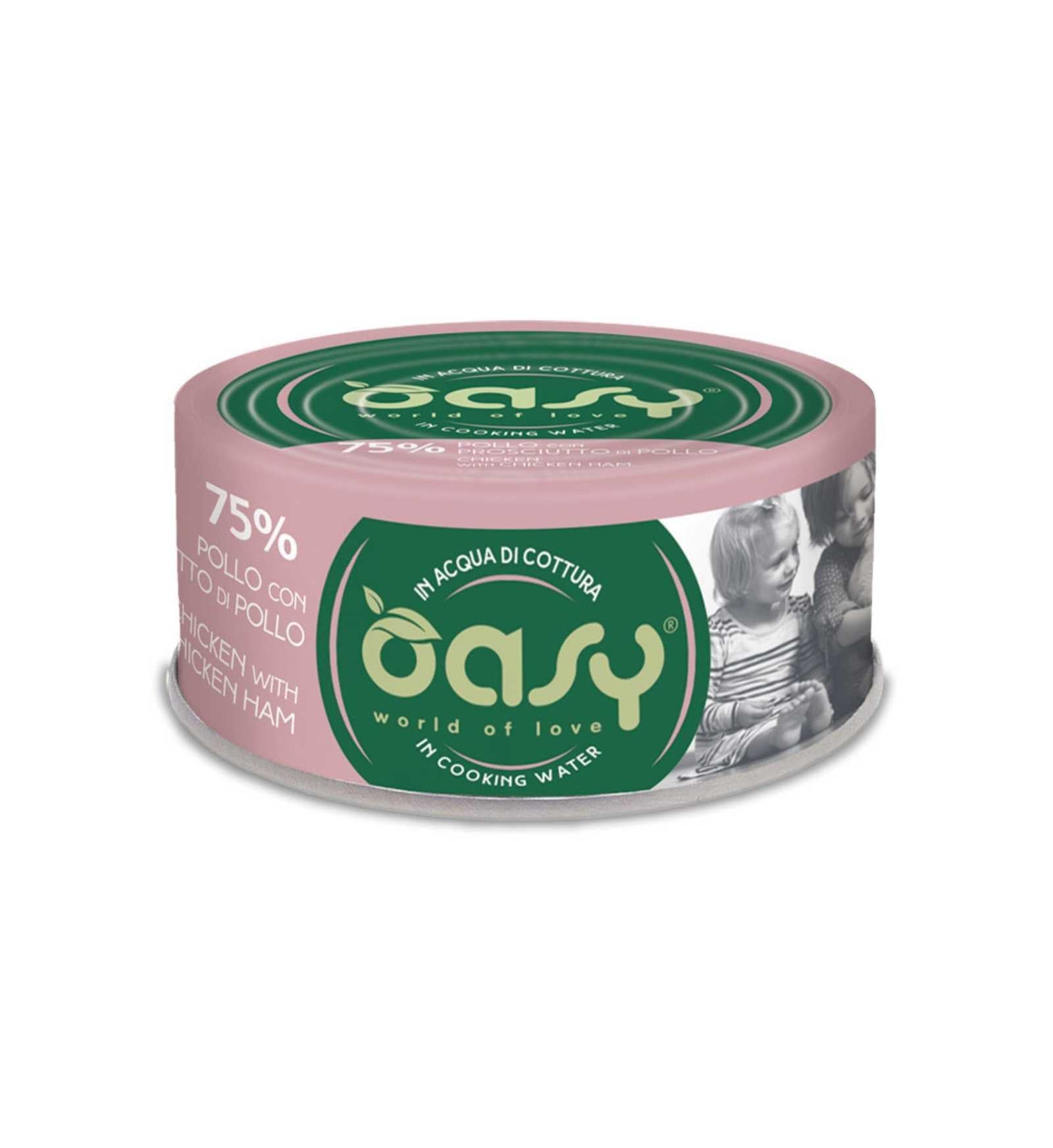 OASY GATTO POLLO CON PROSCIUTTO DA 70 GR IN LATTINA