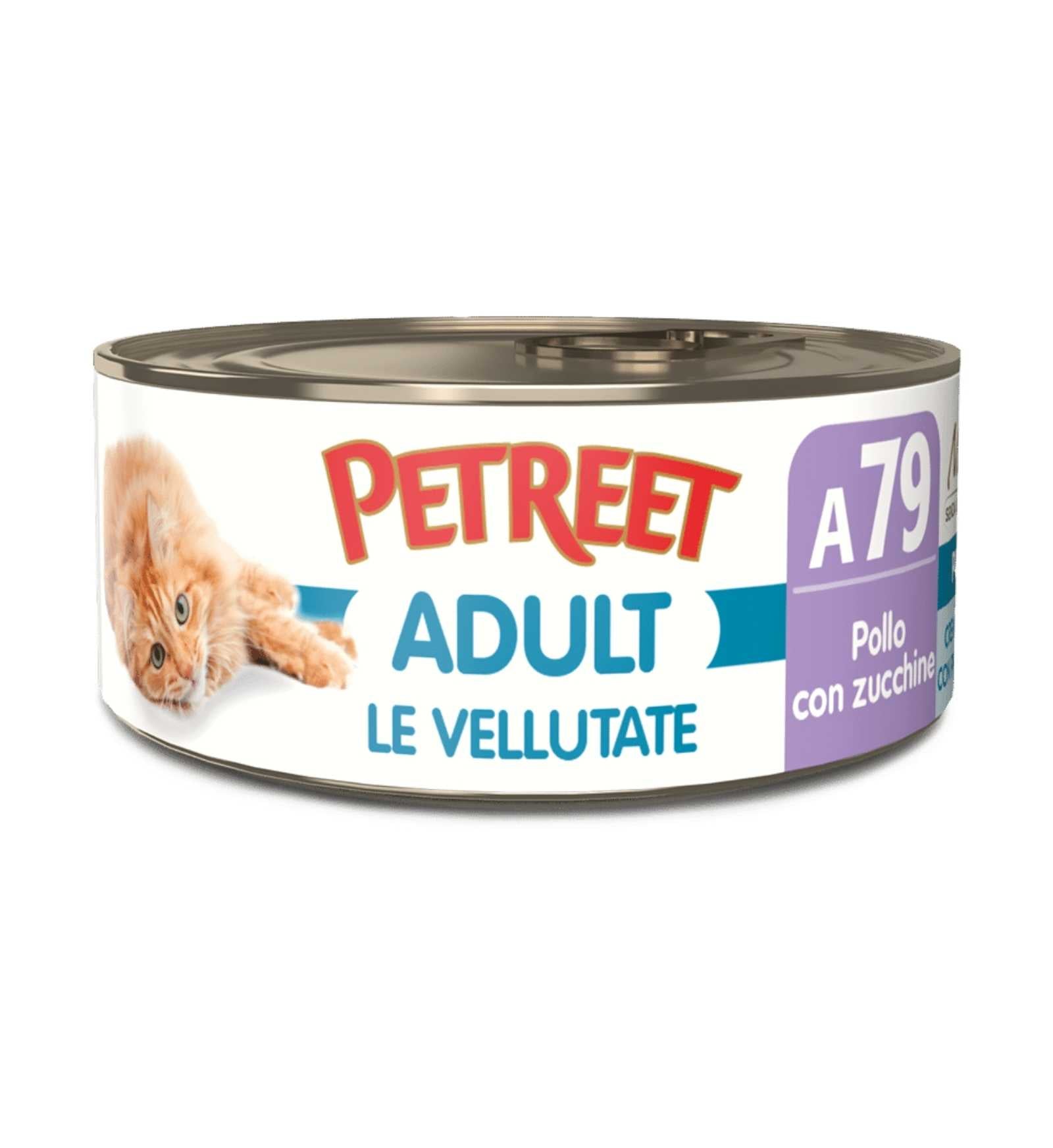 PETREET GATTO LE VELLUTATE A79 POLLO E ZUCCHINE DA 70 GR IN LATTINA