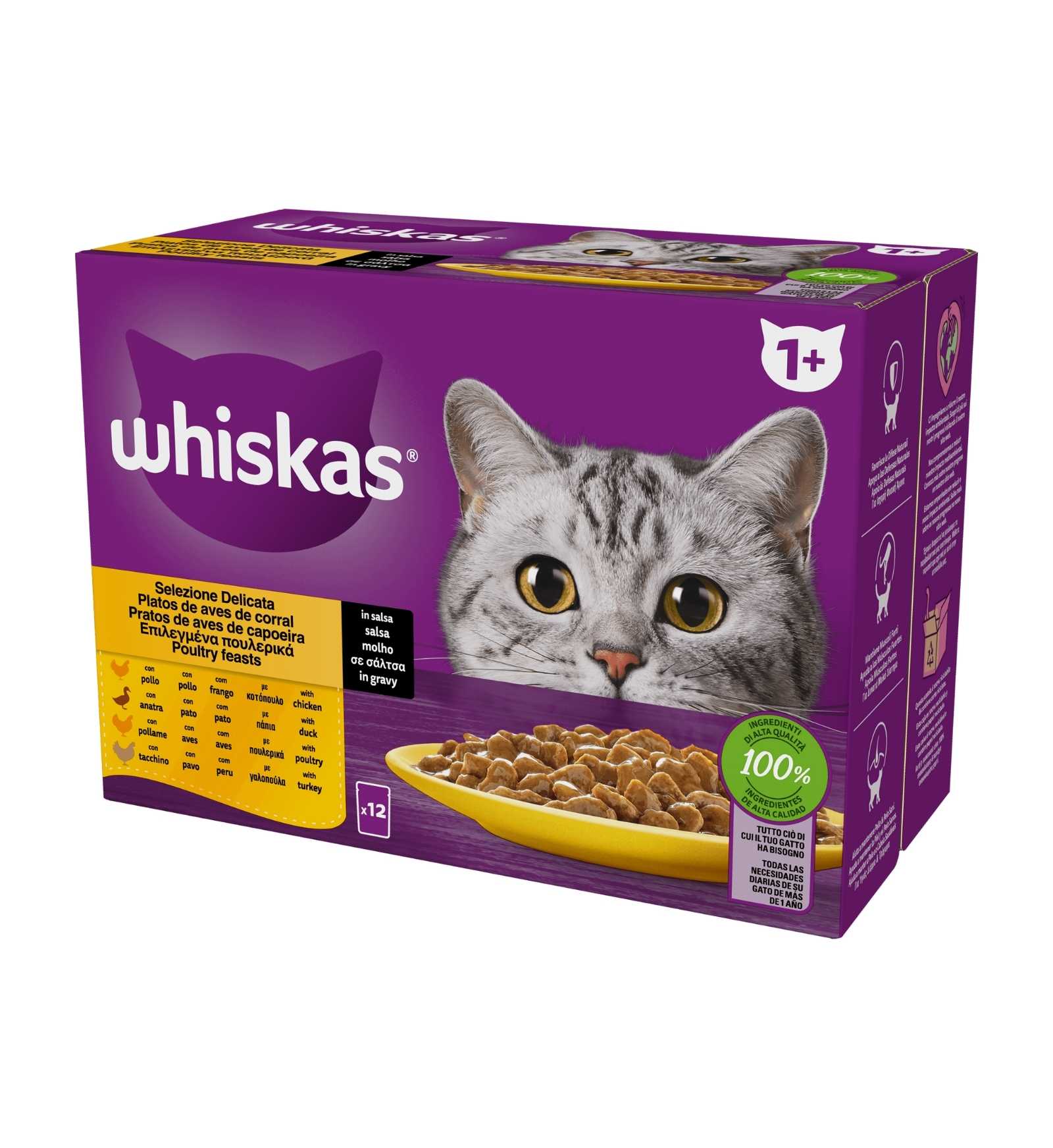 WHISKAS GATTO SALSA SELEZIONE DELICATA CON POLLO ANATRA POLLAME TACCHINO 12 BUSTE DA 85 GR