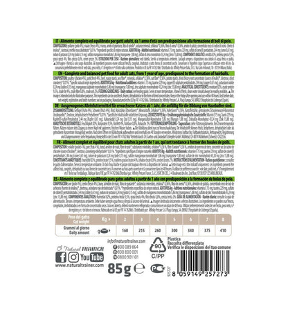 TRAINER GATTO NATURAL ADULT HAIRBALL CON POLLO BOCCONCINI IN SALSA DA 85 GR IN BUSTA