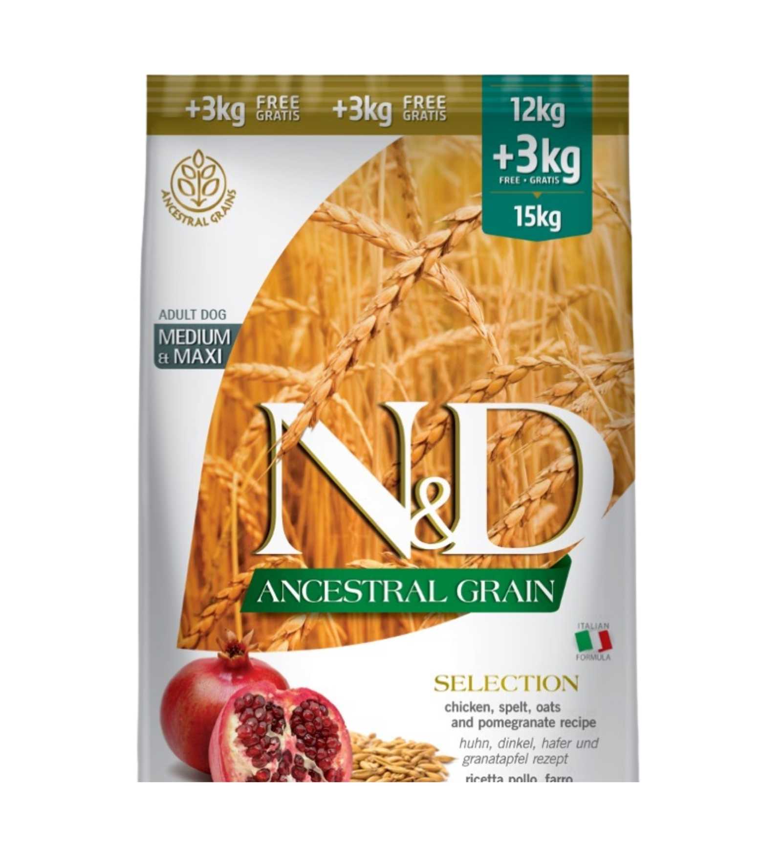 FARMINA N&D DELICIOUS LOW GRAIN CANE ADULT MEDIUM & MAXI CON POLLO DA 15 KG