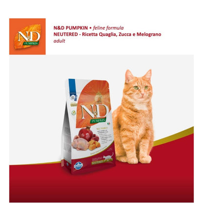 FARMINA N&D PUMPKIN GATTO NEUTERED GRAIN FREE ADULT QUAGLIA ZUCCA E MELOGRANO