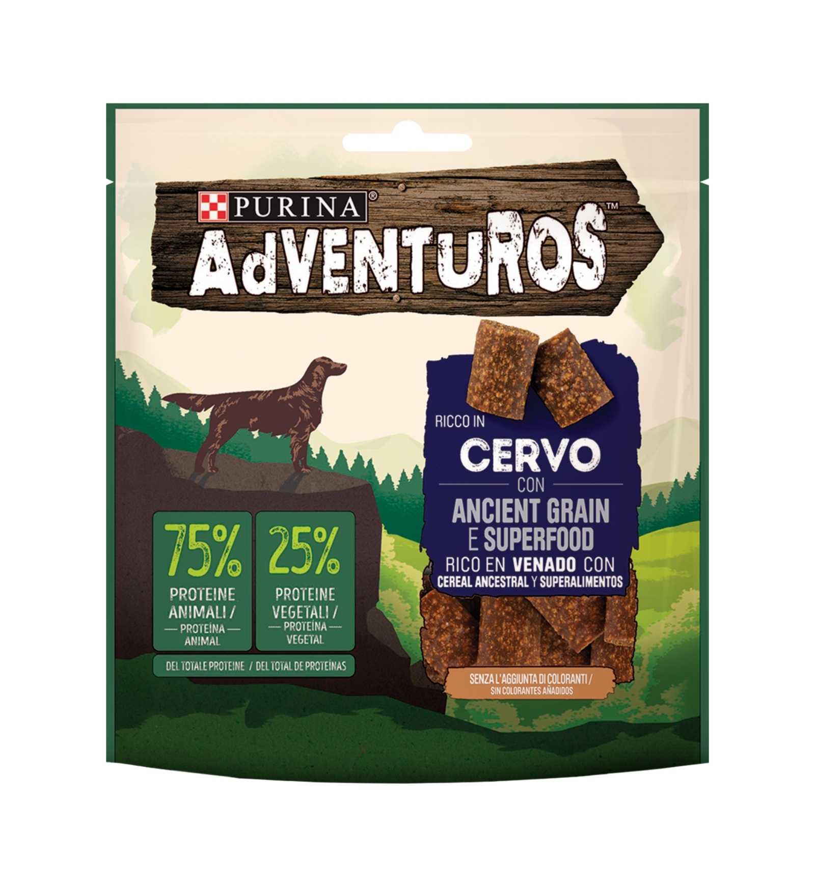 PURINA ADVENTUROS SNACK CANE RICCO IN CERVO CON ANCIENT GRAIN E SUPERFOOD DA 120 GR