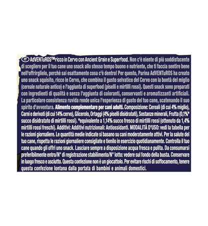 PURINA ADVENTUROS SNACK CANE RICCO IN CERVO CON ANCIENT GRAIN E SUPERFOOD DA 120 GR