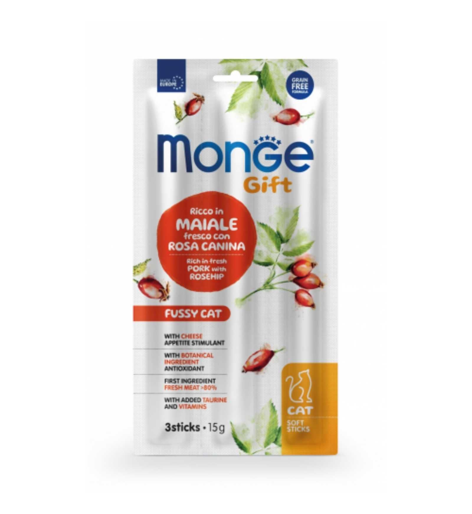 MONGE GATTO SNACK SOFTSTICK APPETITO DIFFICILE RICCO IN MAIALE FRESCO CON ROSA CANINA DA 15 GR