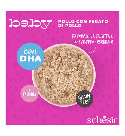 SCHESIR GATTO BABY FILETTI IN BRODO POLLO E FEGATO DA 70 GR IN LATTINA