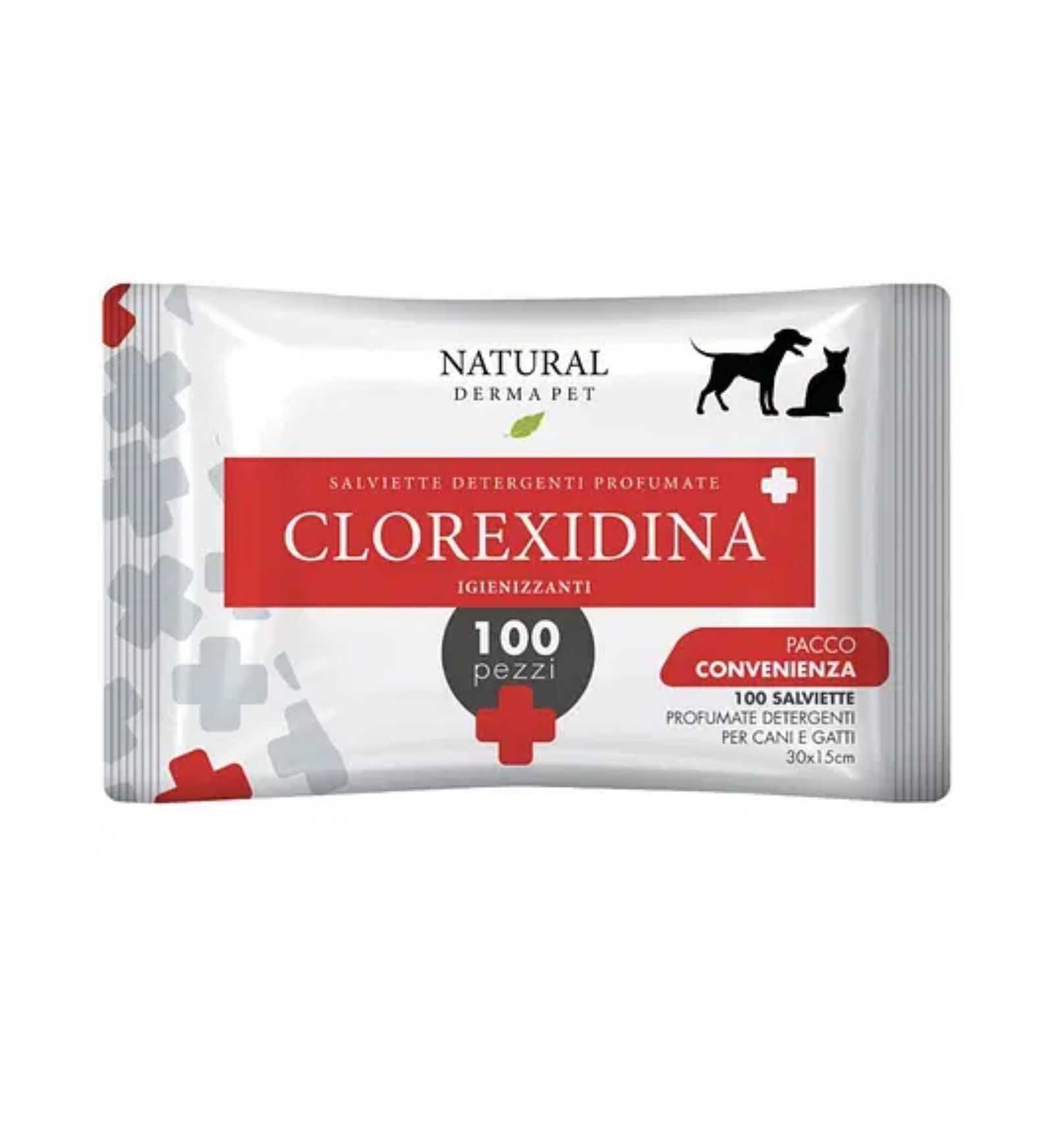 DERBE CANE E GATTO NATURAL DERMA PET SALVIETTE CLOREXIDINA BIG PACK DA 100 PEZZI