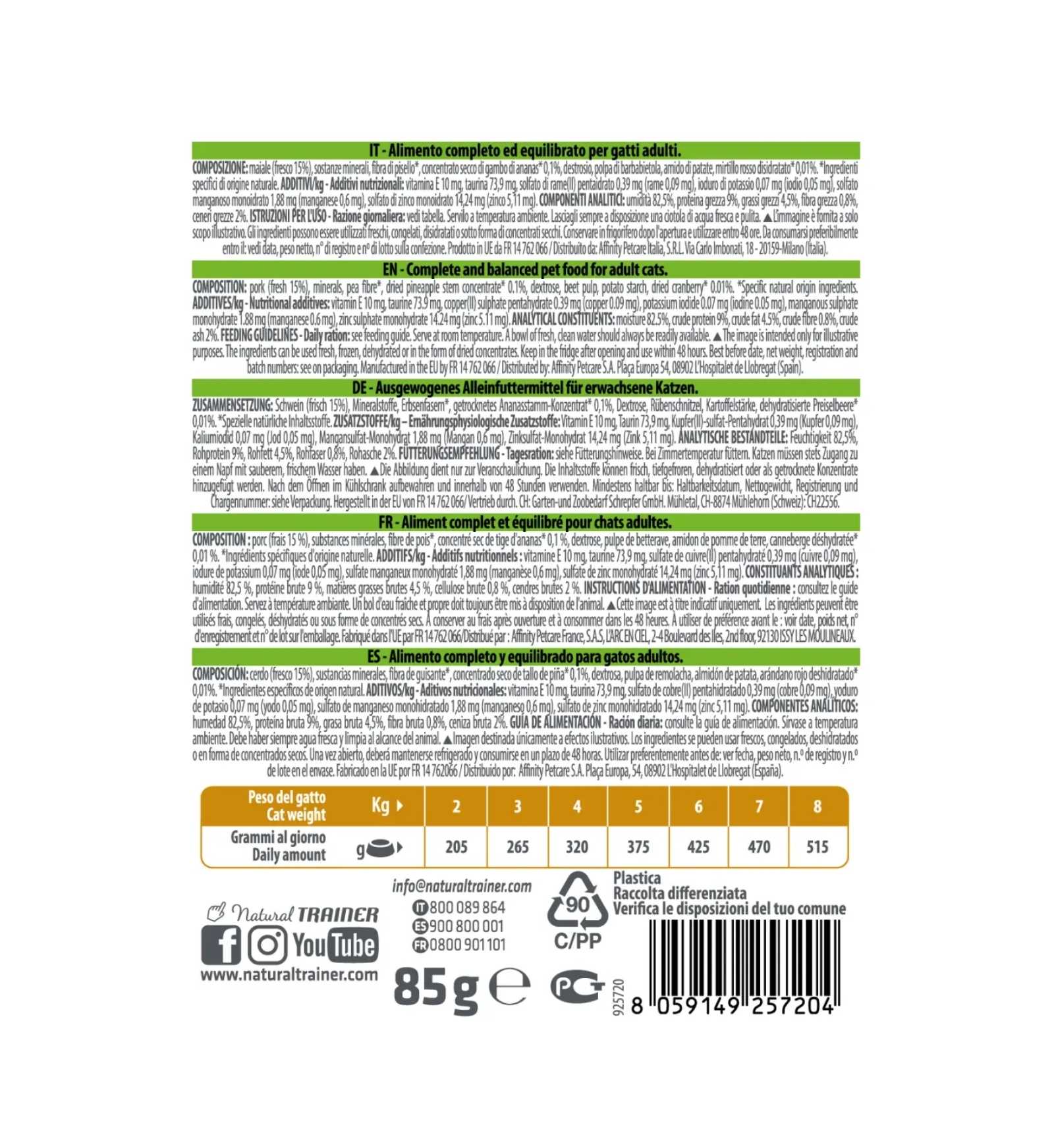 NATURAL TRAINER GATTO SENSITIVE CON MAIALE DA 85 GR IN BUSTA