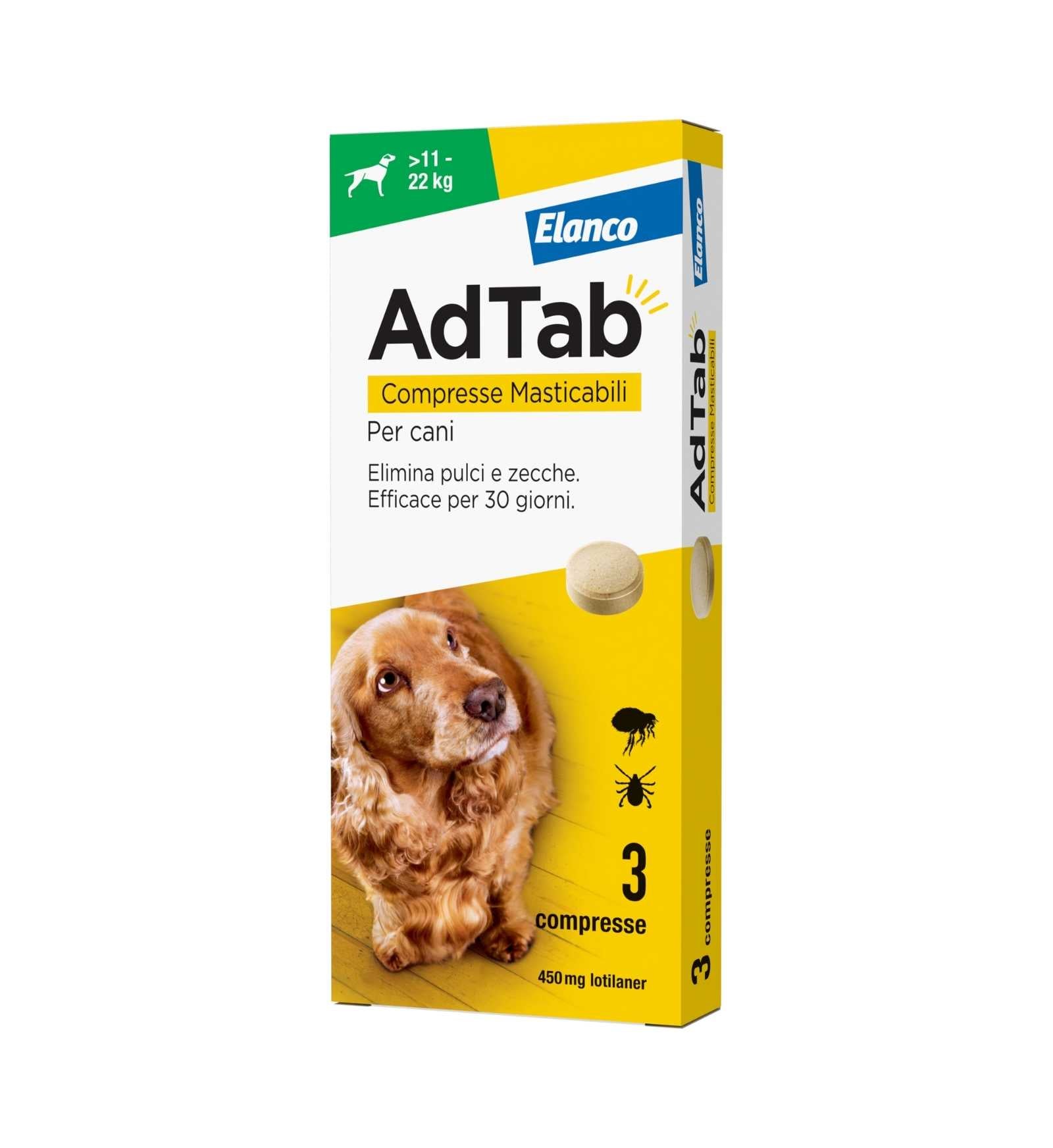 ELANCO ADTAB ANTIPARASSITARIO PER CANI 11 A 22 KG COMPRESSE MASTICABILI 3X450 MG