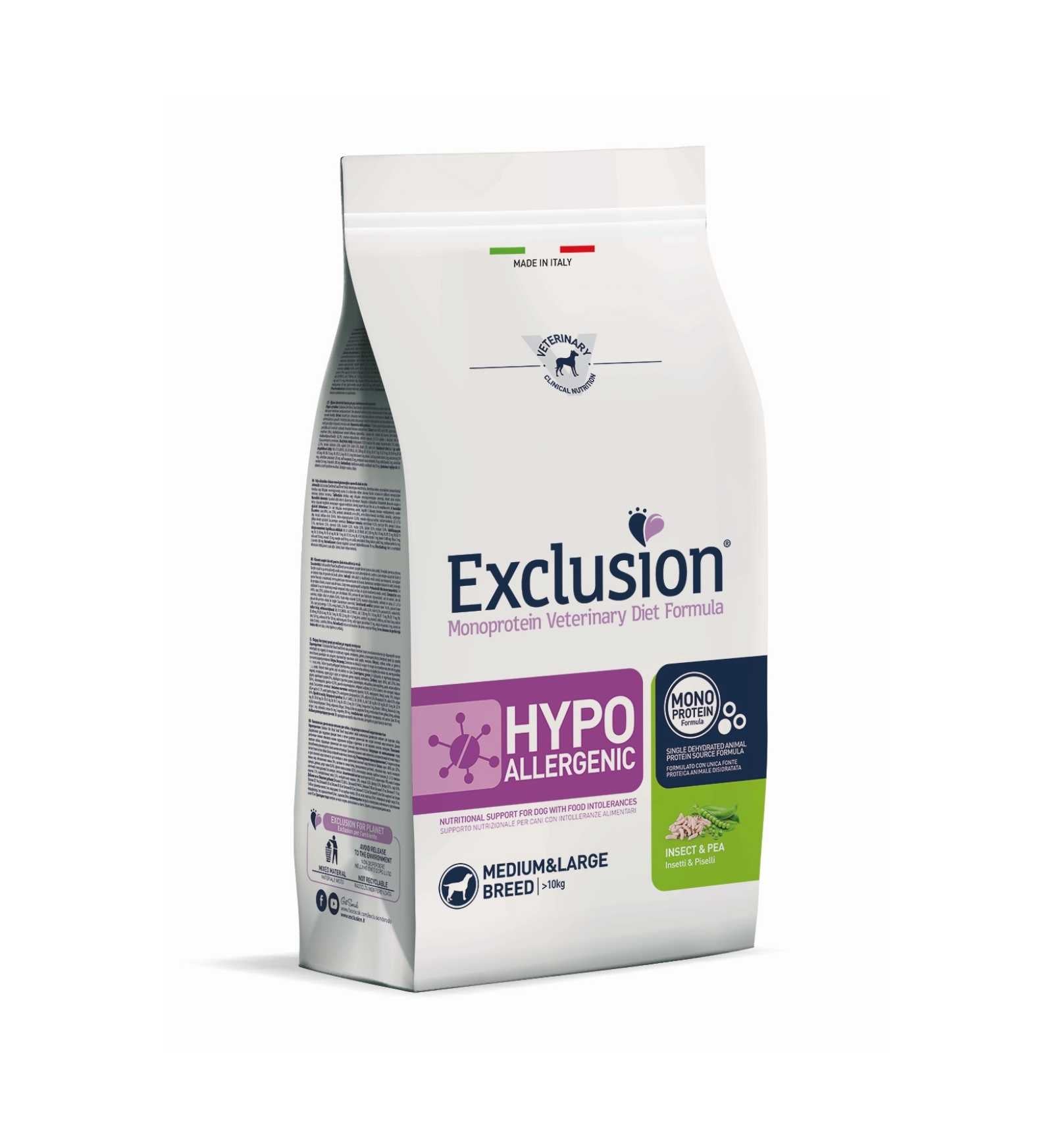 EXCLUSION CANE DIET ADULT MEDIUM LARGE BREED HYPOALLERGENIC INSETTI E PISELLI DA 12 KG