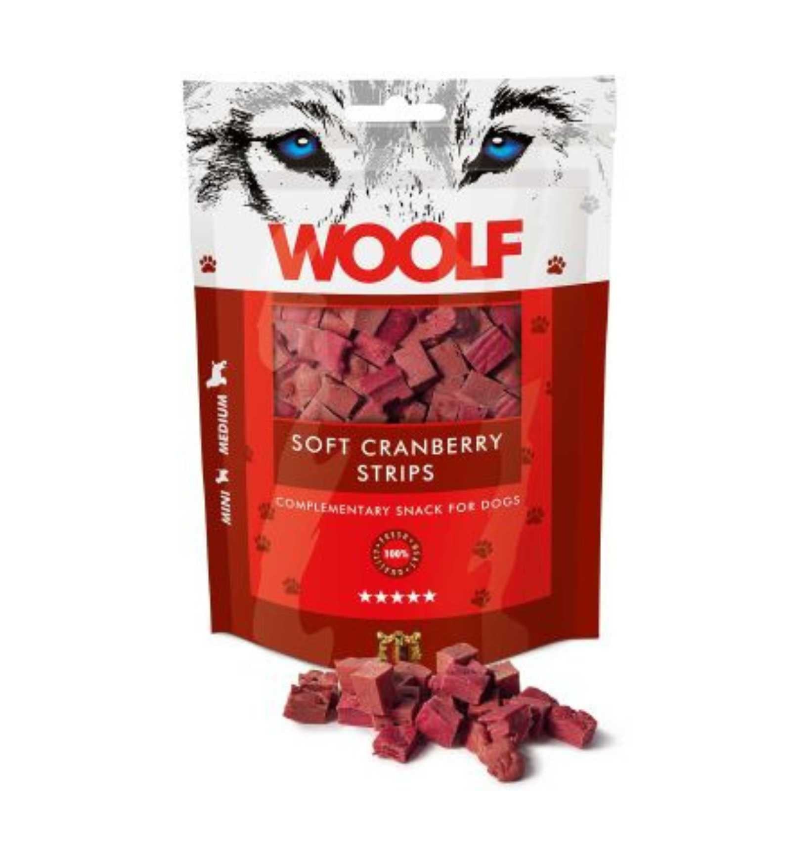 WOOLF CANE SNACK STRISCIA MORBIDA AI MIRTILLI ROSSI DA 100 GR