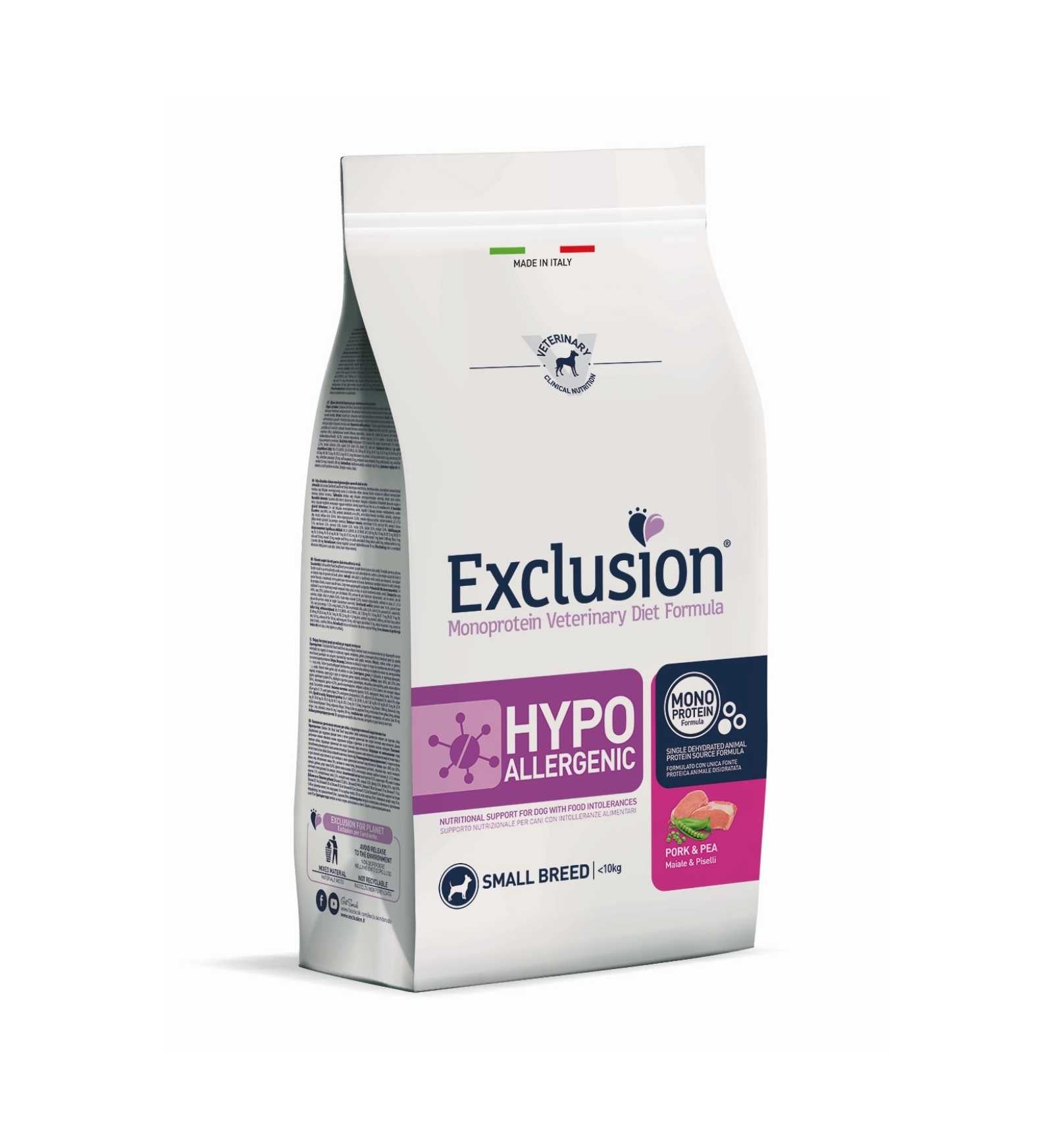 EXCLUSION DIET CANE HYPOALLERGENIC ADULT SMALL BREED MAIALE E PISELLI