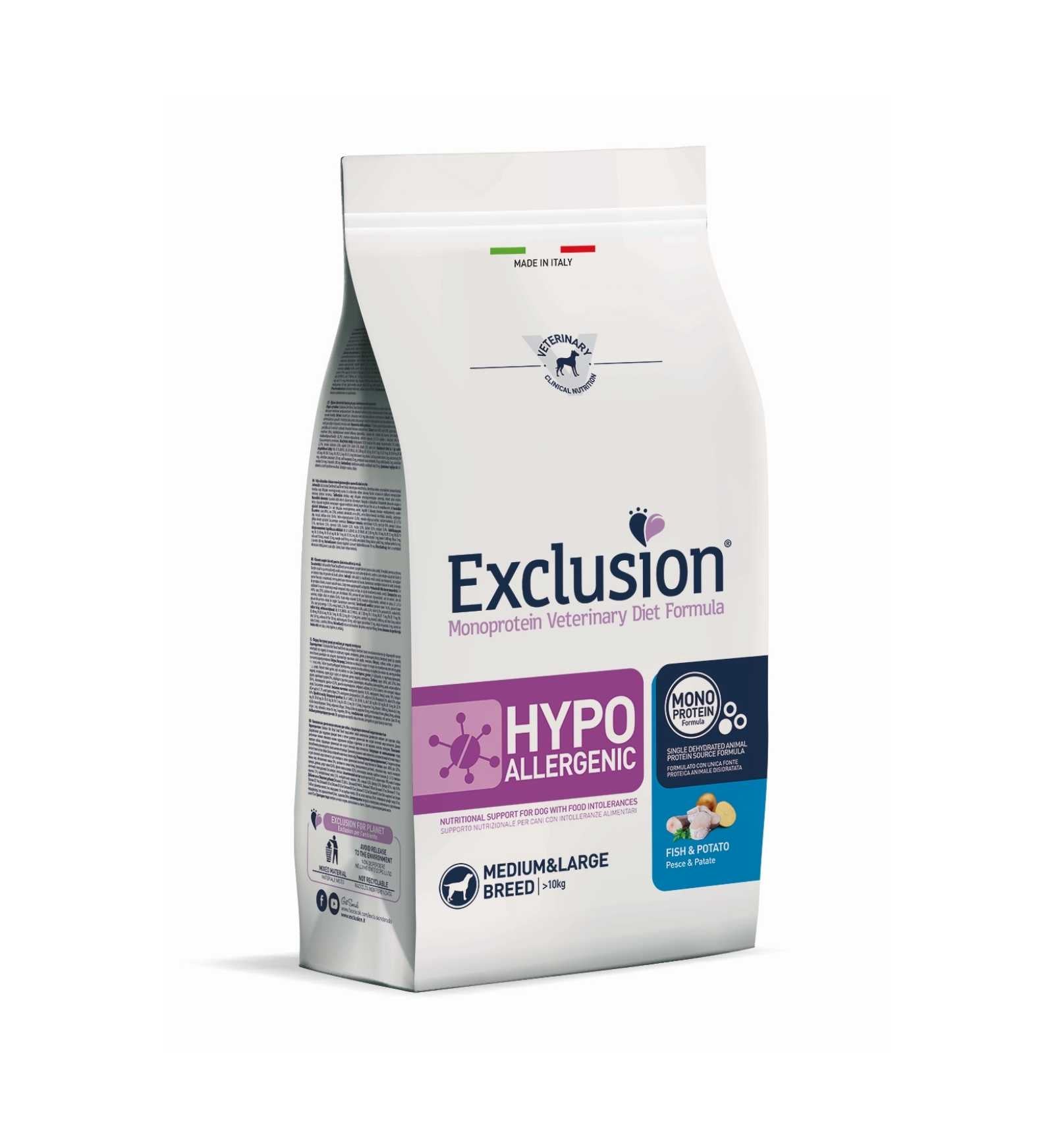 EXCLUSION DIET CANE HYPOALLERGENIC ADULT MEDIUM LARGE  BREED PESCE E PATATE