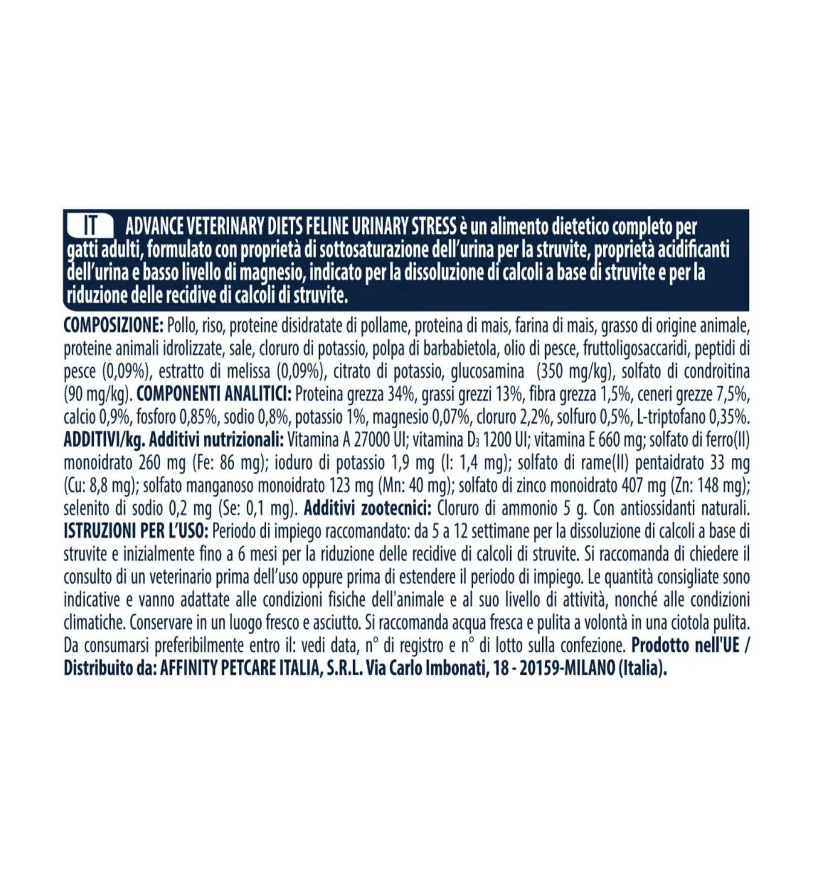 AFFINITY GATTO ADVANCE VETERINARY DIETS URINARY STRESS DA 1,25 KG