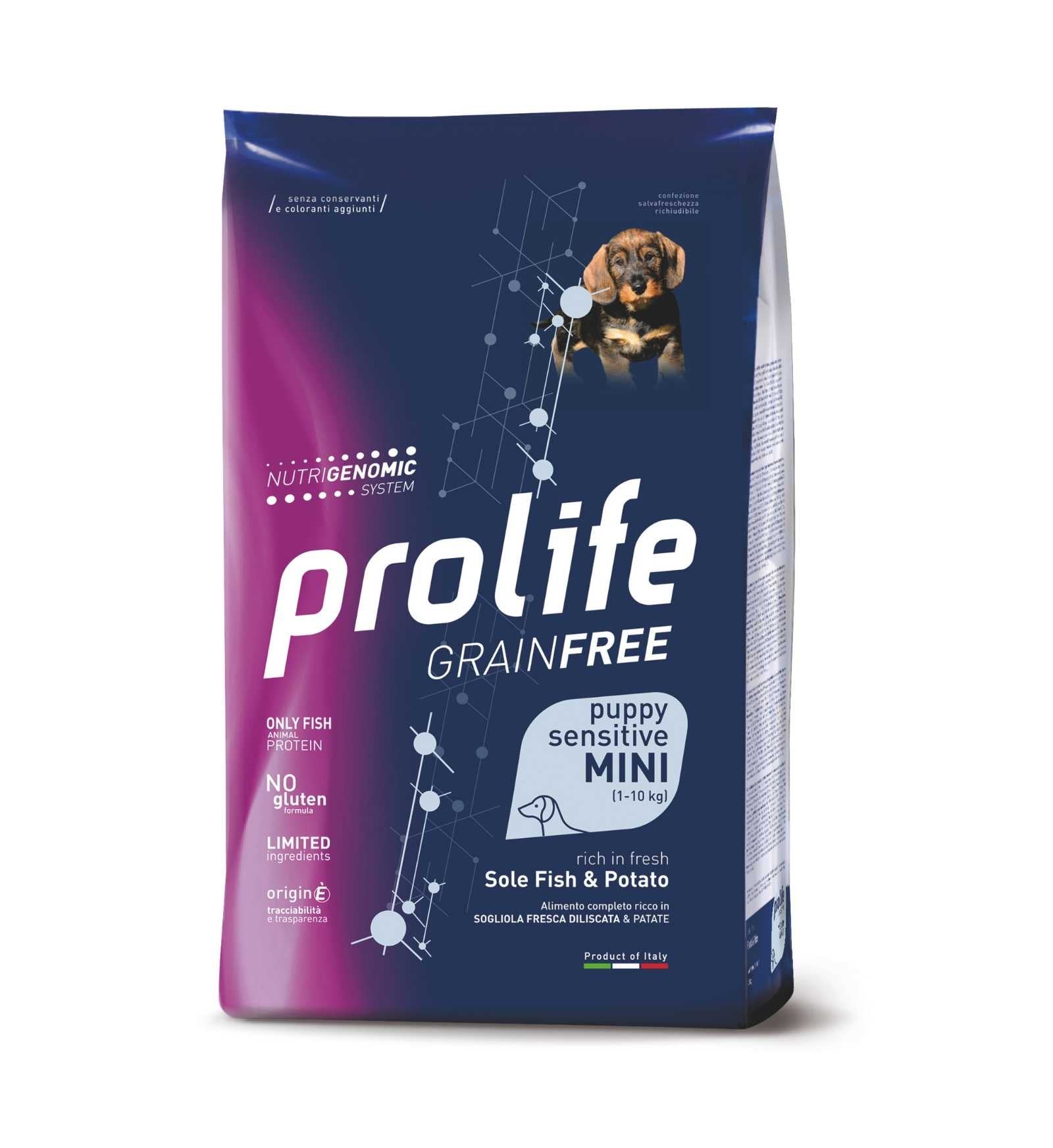 PROLIFE CANE PUPPY MINI SENSITIVE GRAIN FREE SOGLIOLA PESCE E PATATE