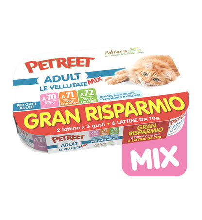 PETREET GATTO LE VELLUTATE MIX MULTIPACK ADULT TONNO 70 GR x 6 IN LATTINA