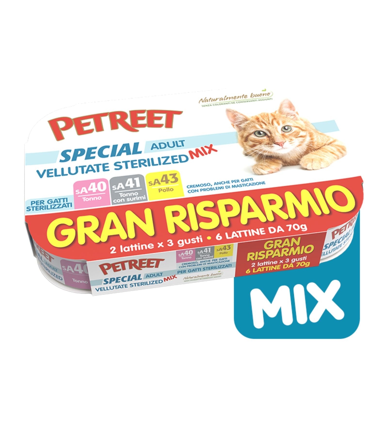 PETREET GATTO LE VELLUTATE MIX MULTIPACK ADULT STERILIZED 70 GR x 6 IN LATTINA