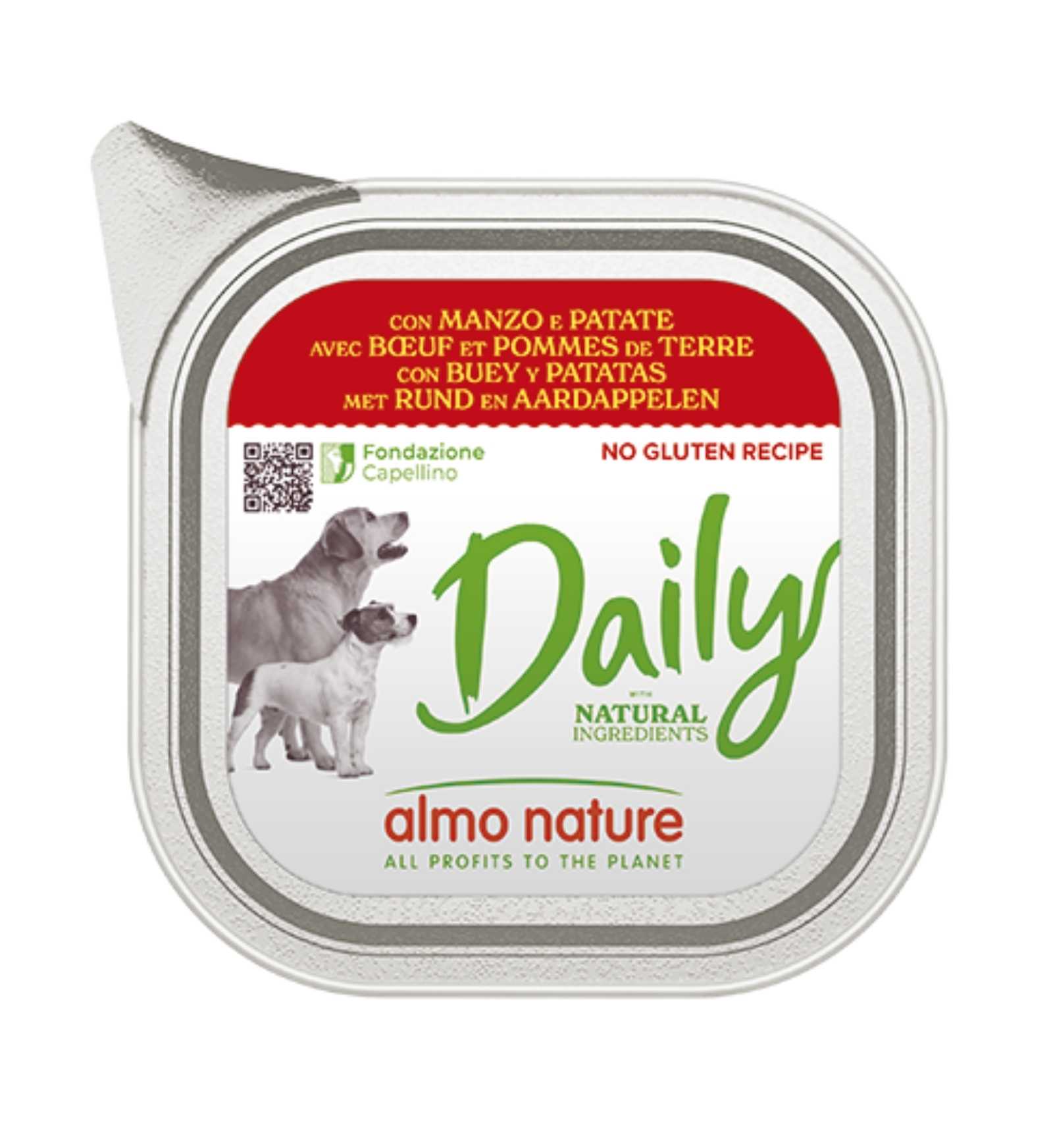 ALMO NATURE CANE DAILYMENU CON MANZO E PATATE DA 100 GR IN VASCHETTA