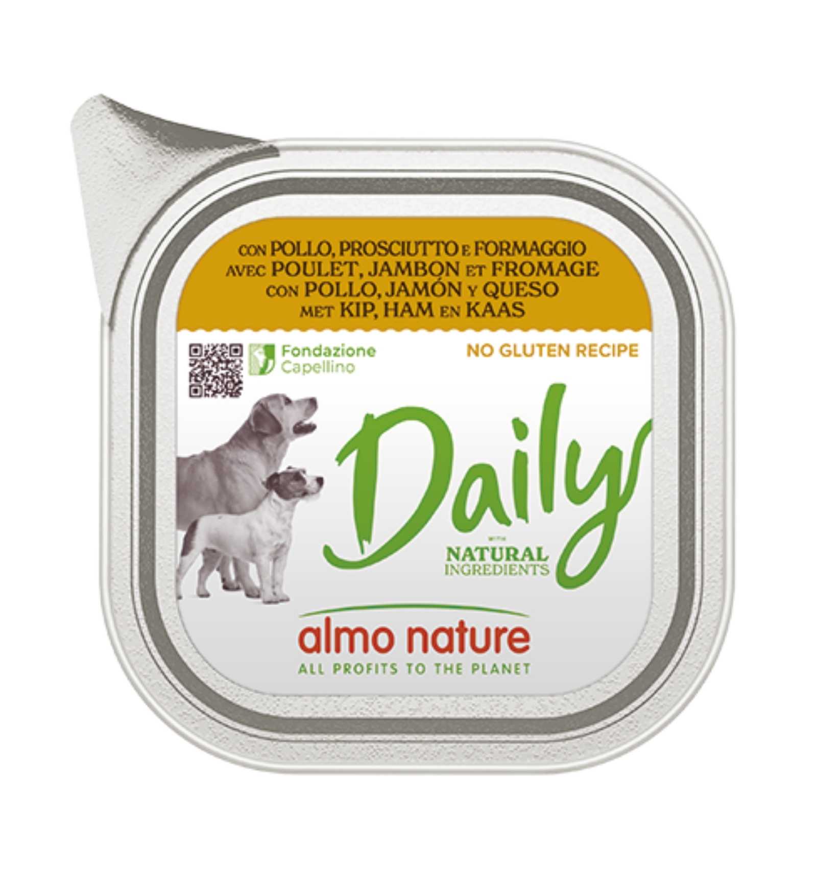 ALMO NATURE CANE DAILYMENU CON POLLO PROSCIUTTO E FORMAGGIO DA 100 GR IN VASCHETTA