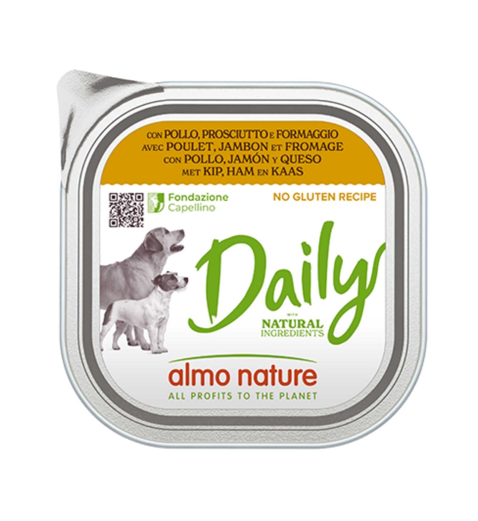 ALMO NATURE CANE DAILYMENU CON POLLO PROSCIUTTO E FORMAGGIO DA 300 GR IN VASCHETTA