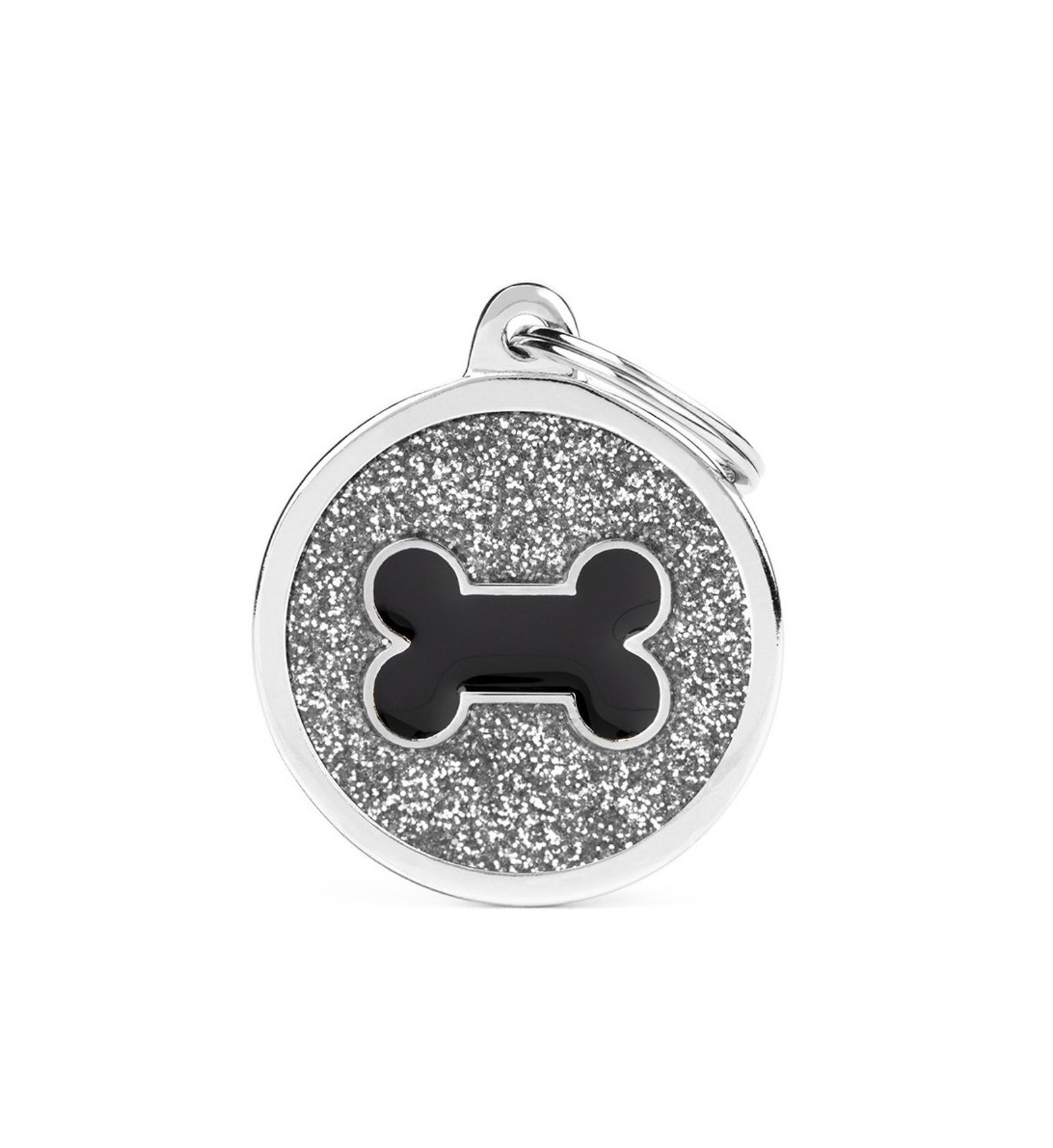 MY FAMILY MEDAGLIETTA CANE CERCHIO GRANDE OSSO GLITTER GRIGIO