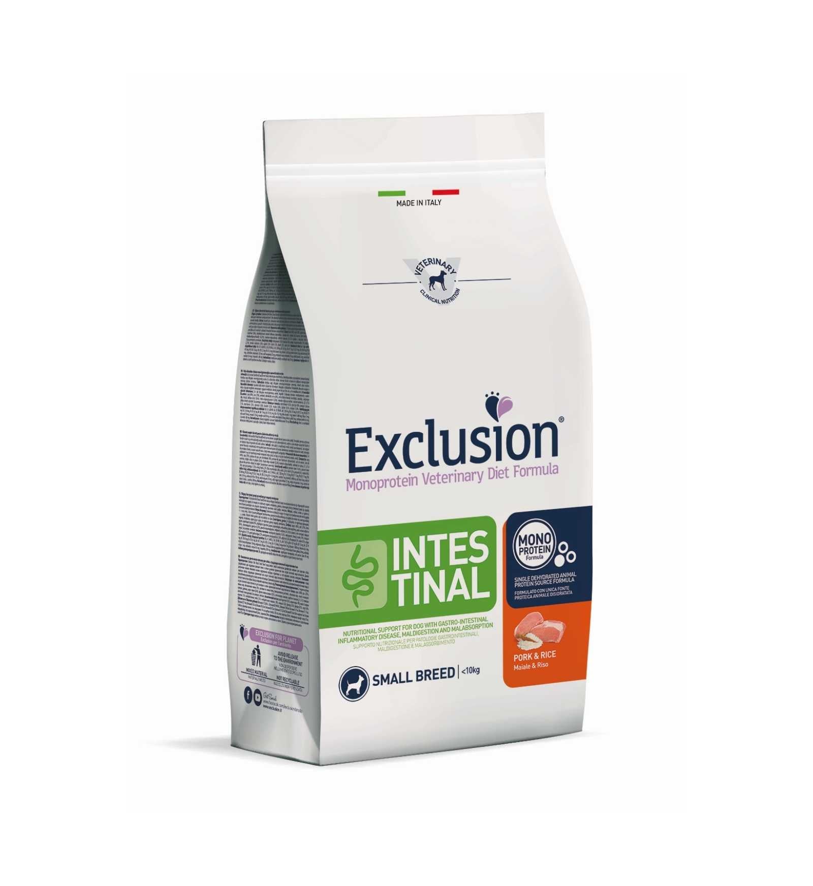 EXCLUSION DIET CANE INTESTINAL ADULT SMALL BREED MAIALE E RISO