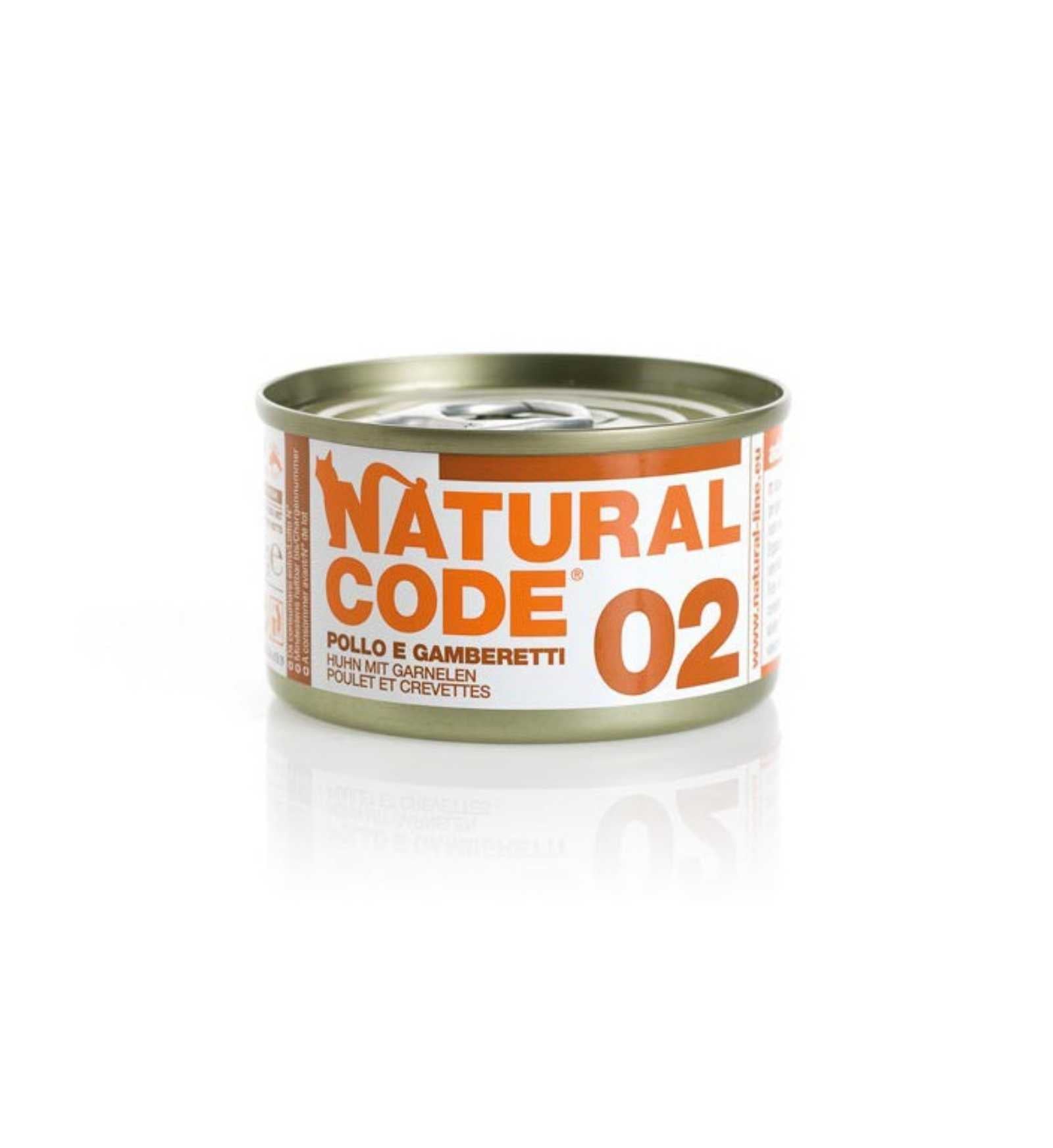 NATURAL CODE GATTO 02 POLLO E GAMBERETTI IN ACQUA DI COTTURA DA 85 GR IN LATTINA