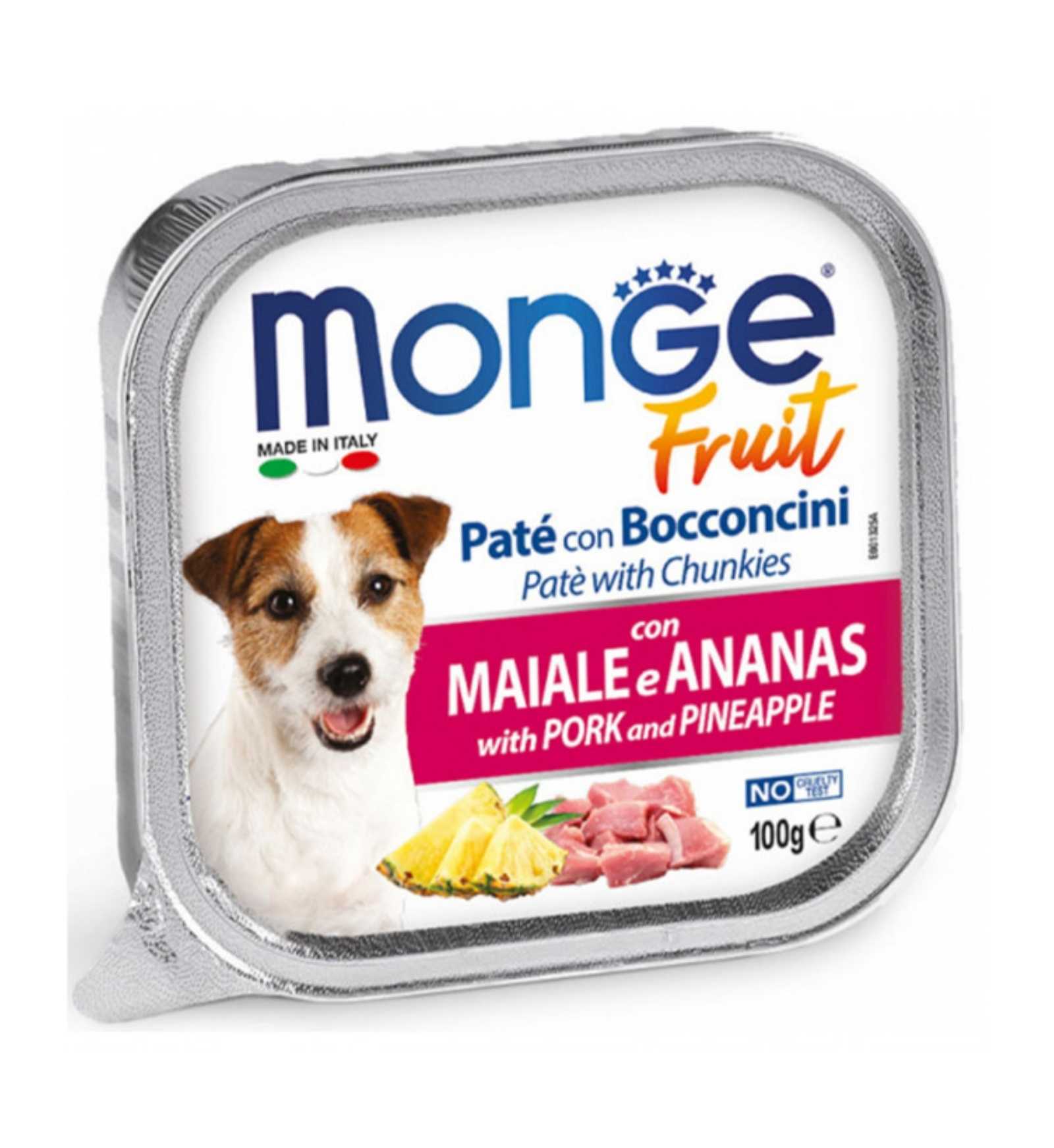 MONGE CANE FRUIT PATE' E BOCCONCINI CON MAIALE E ANANAS  DA 100 GR IN VASCHETTA