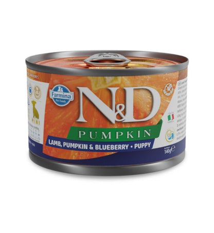 FARMINA N&D DELICIOUS GRAIN FREE CANE PUPPY PUMPKIN MINI AGNELLO ZUCCA MIRTILLO DA 140 GR IN LATTINA