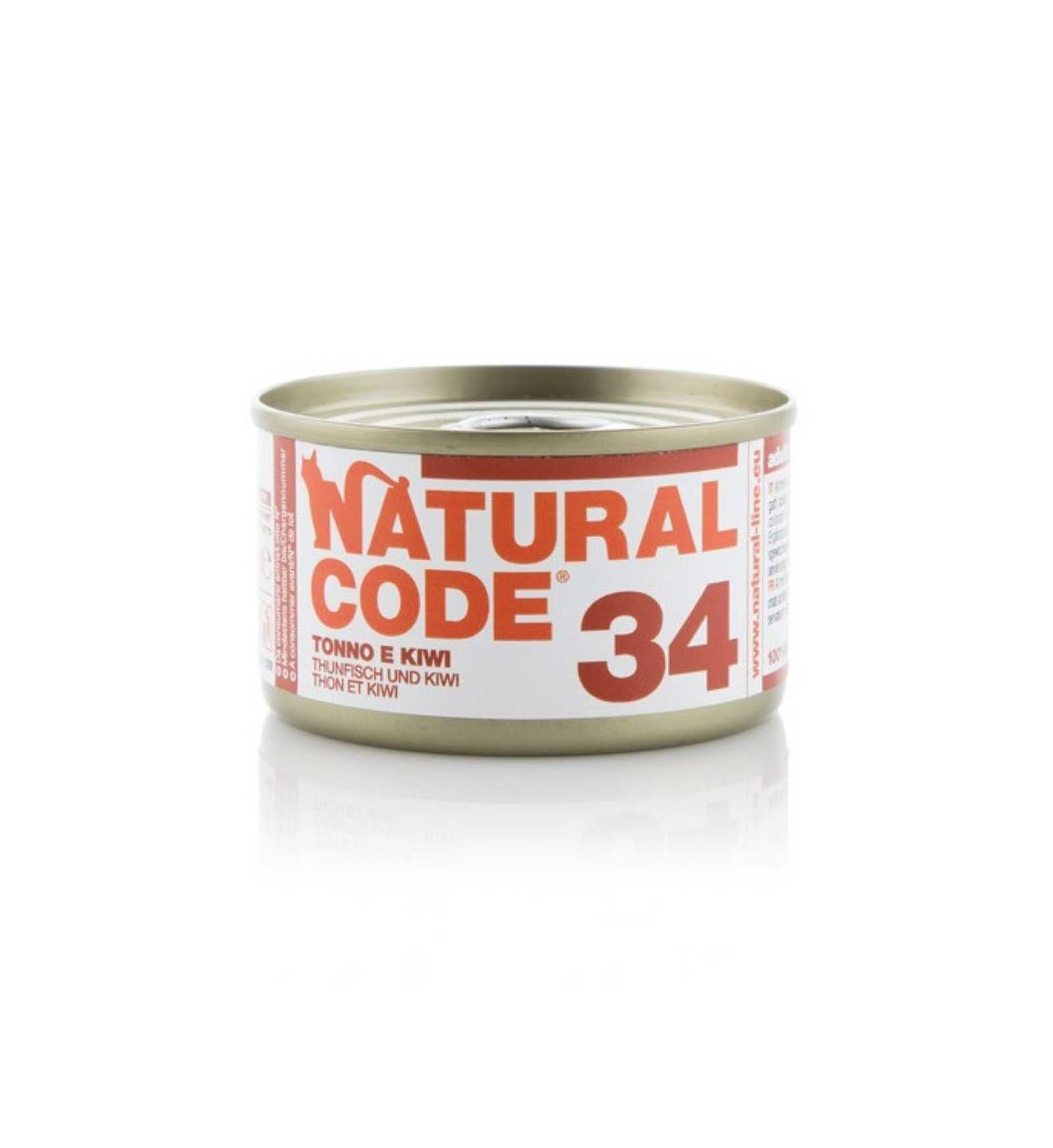 NATURAL CODE GATTO 34 TONNO E KIWI IN ACQUA DI COTTURA DA 85 GR IN LATTINA