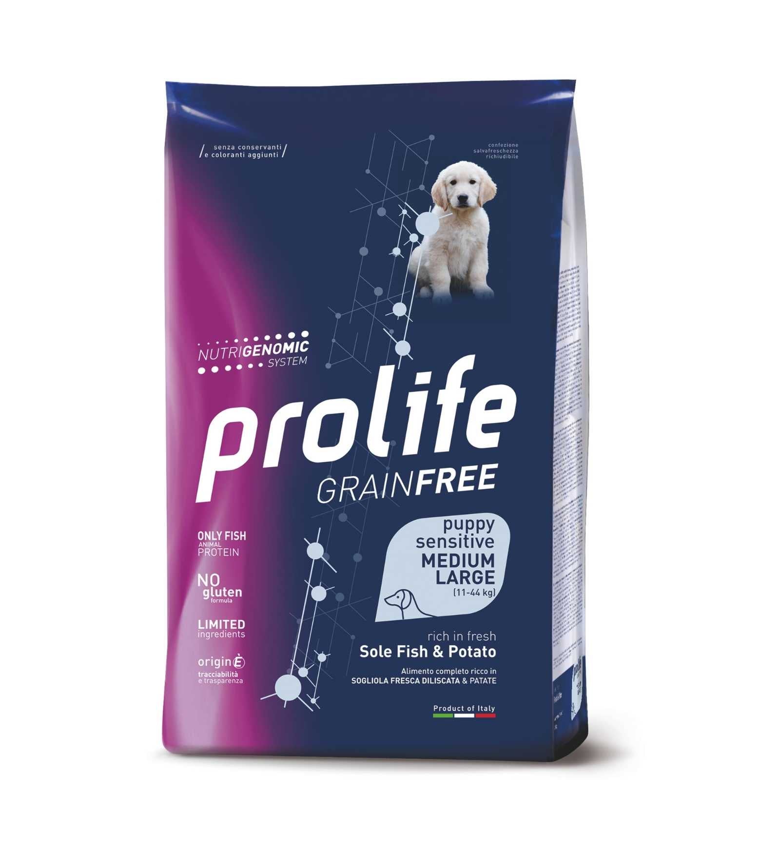 PROLIFE CANE PUPPY MEDIUM LARGE SENSITIVE GRAIN FREE SOGLIOLA E PATATE