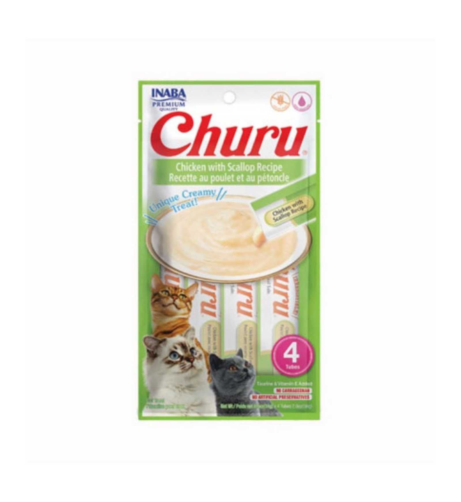 INABA CIAO CHURU GATTO SNACK TREATS RICETTA POLLO CON CAPESANTE DA 56 GR 4 PEZZI