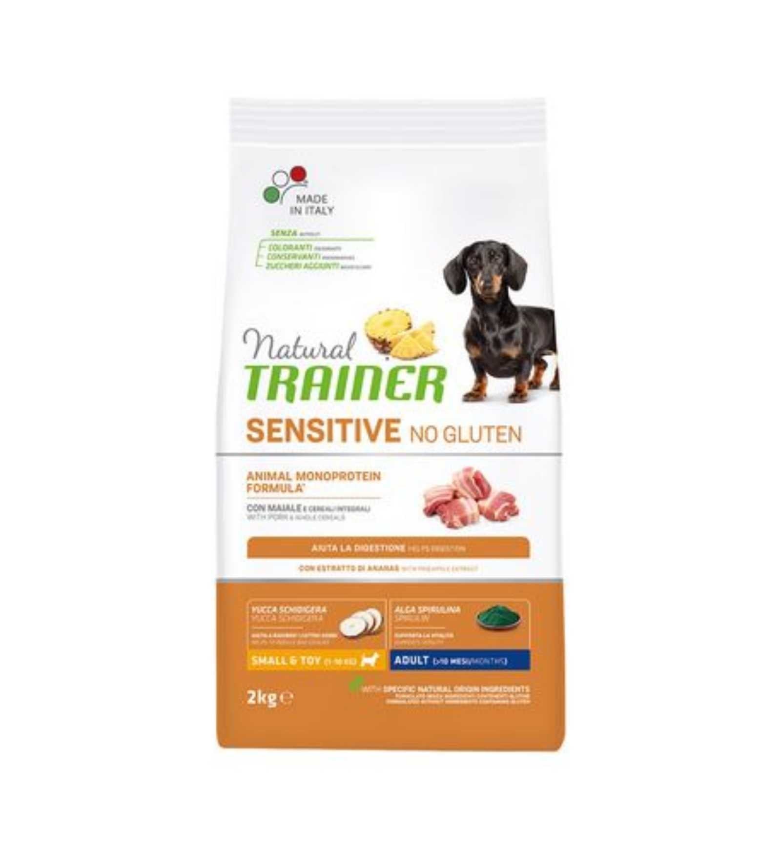 TRAINER CANE NATURAL ADULT SMALL & TOY NO GLUTEN CON MANZO E RISO