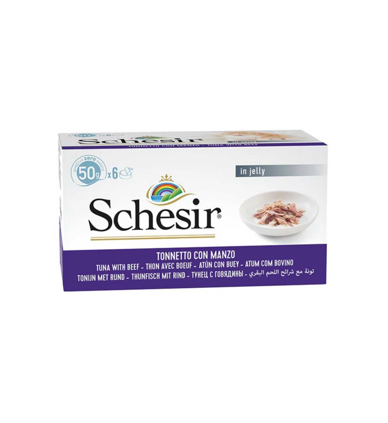 SCHESIR GATTO FILETTI IN GELATINA AL TONNO E MANZO MULTIPACK 50 GR x 6 PEZZI IN LATTINA