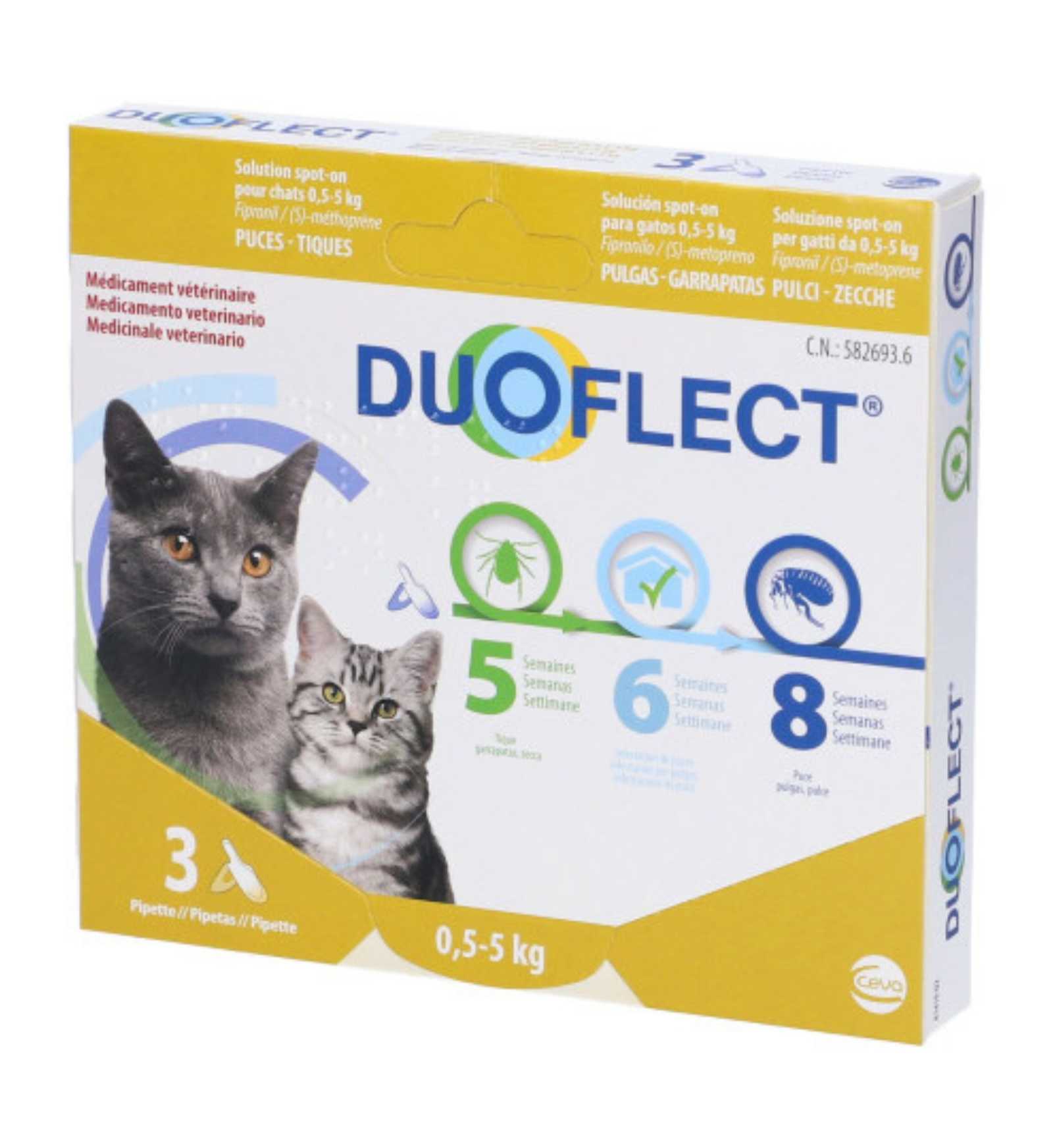 CEVA DUOFLECT ANTIPARASSITARIO GATTO DA 1 A 5 KG SPOT ON DA 3 PIPETTE