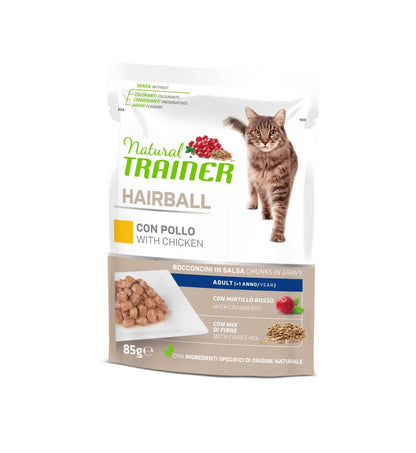 TRAINER GATTO NATURAL ADULT HAIRBALL CON POLLO BOCCONCINI IN SALSA DA 85 GR IN BUSTA