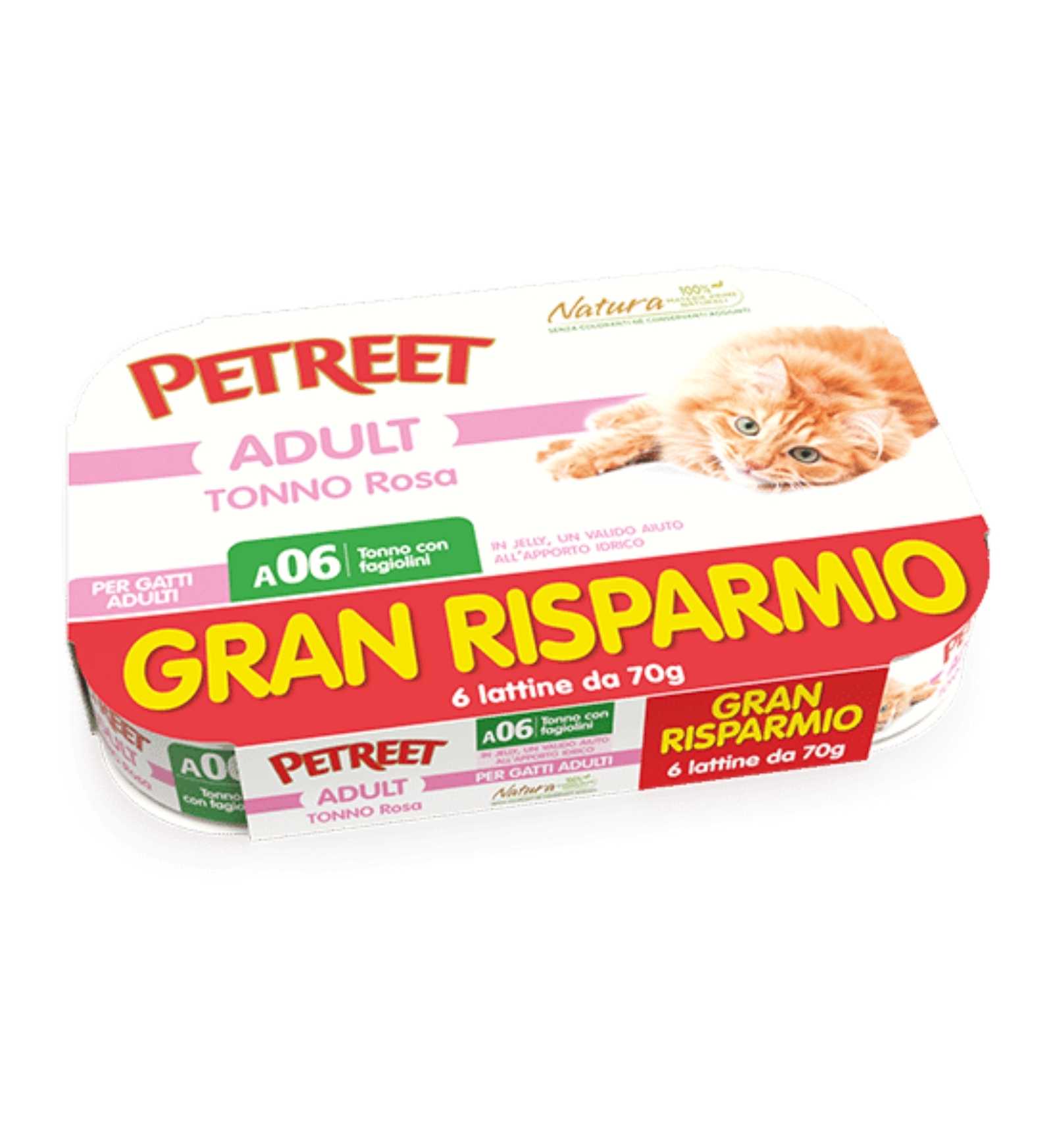PETREET GATTO A06 MULTIBOX TONNO ROSA E FAGIOLINI DA 70 GR PER 6 IN LATTINA