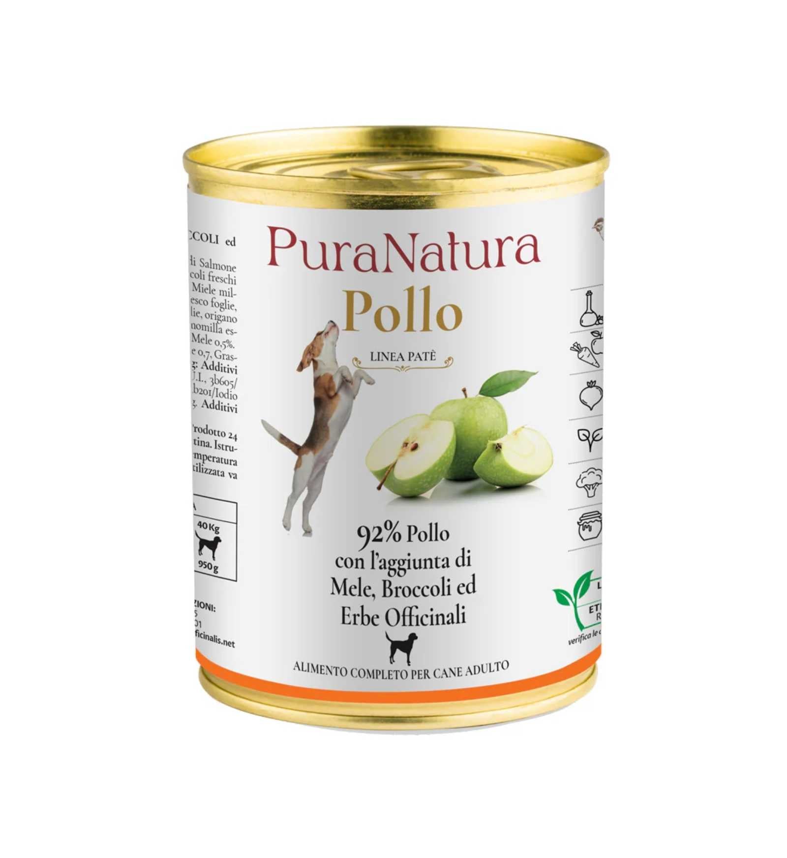DALLA GRANA PURA NATURA CANE ADULT POLLO E MELE  DA 400 GR IN LATTINA