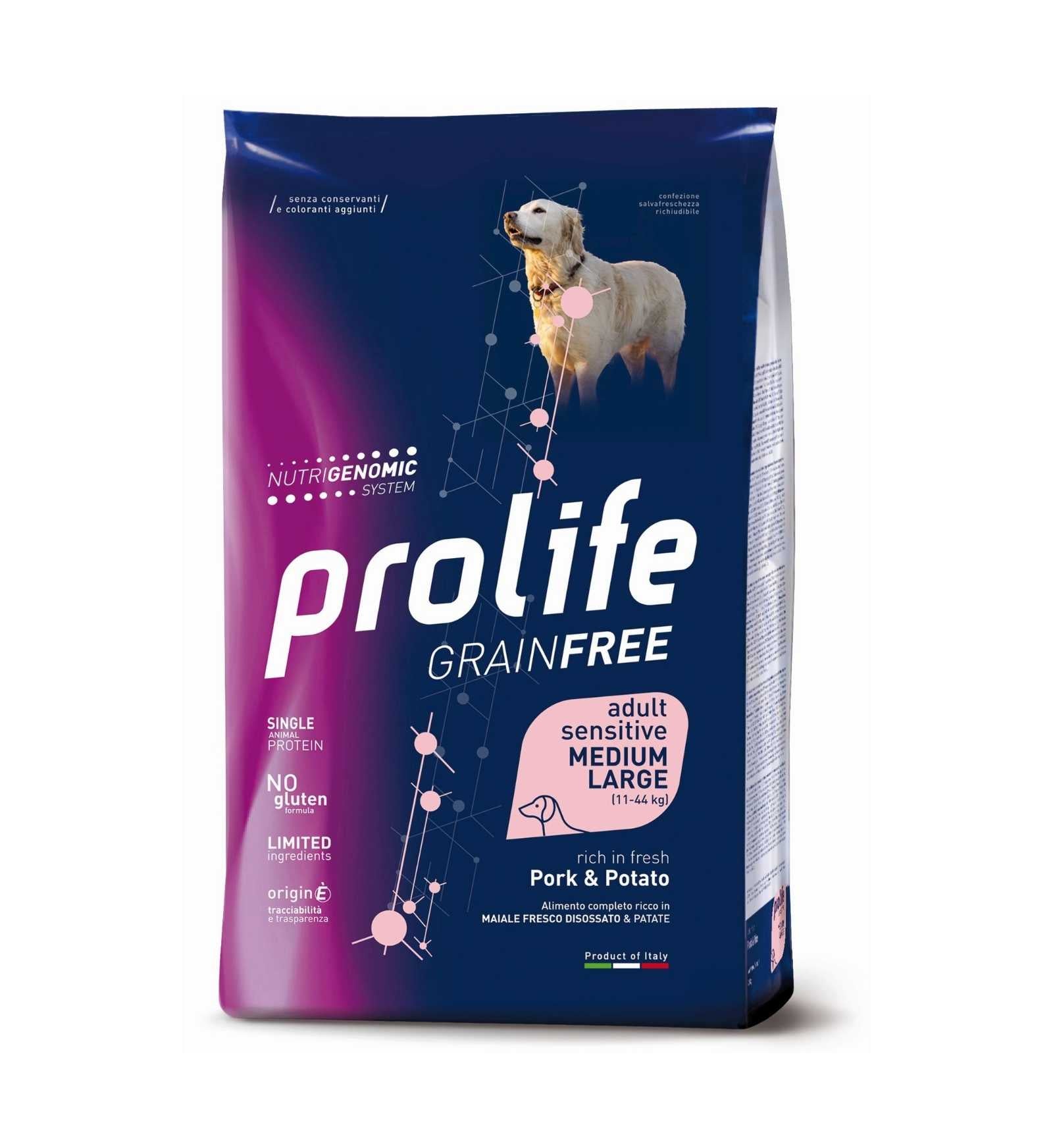 PROLIFE CANE ADULT MEDIUM LARGE SENSITIVE GRAIN FREE MAIALE E PATATE
