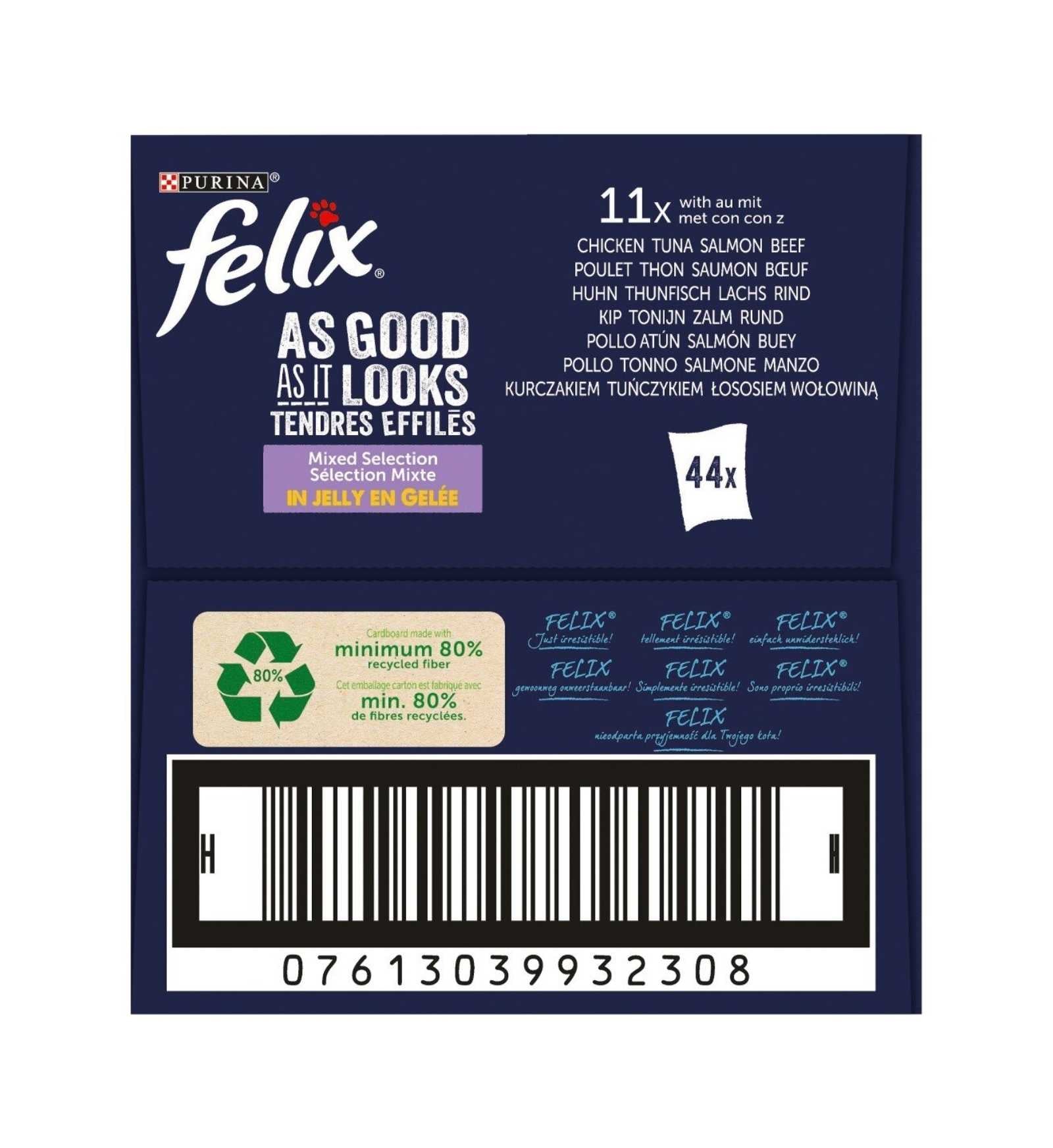 PURINA FELIX GATTO SELEZIONE MISTA  POLLO TONNO SALMONE MANZO 44 BUSTE DA 85 GR