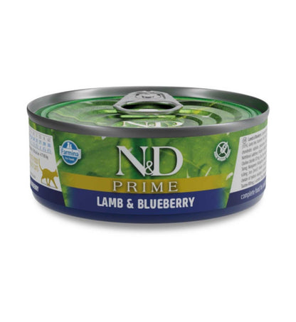 FARMINA N&D DELICIUOS GRAIN FREE GATTO PRIME CON AGNELLO E MIRTILLI DA 70 GR IN LATTINA