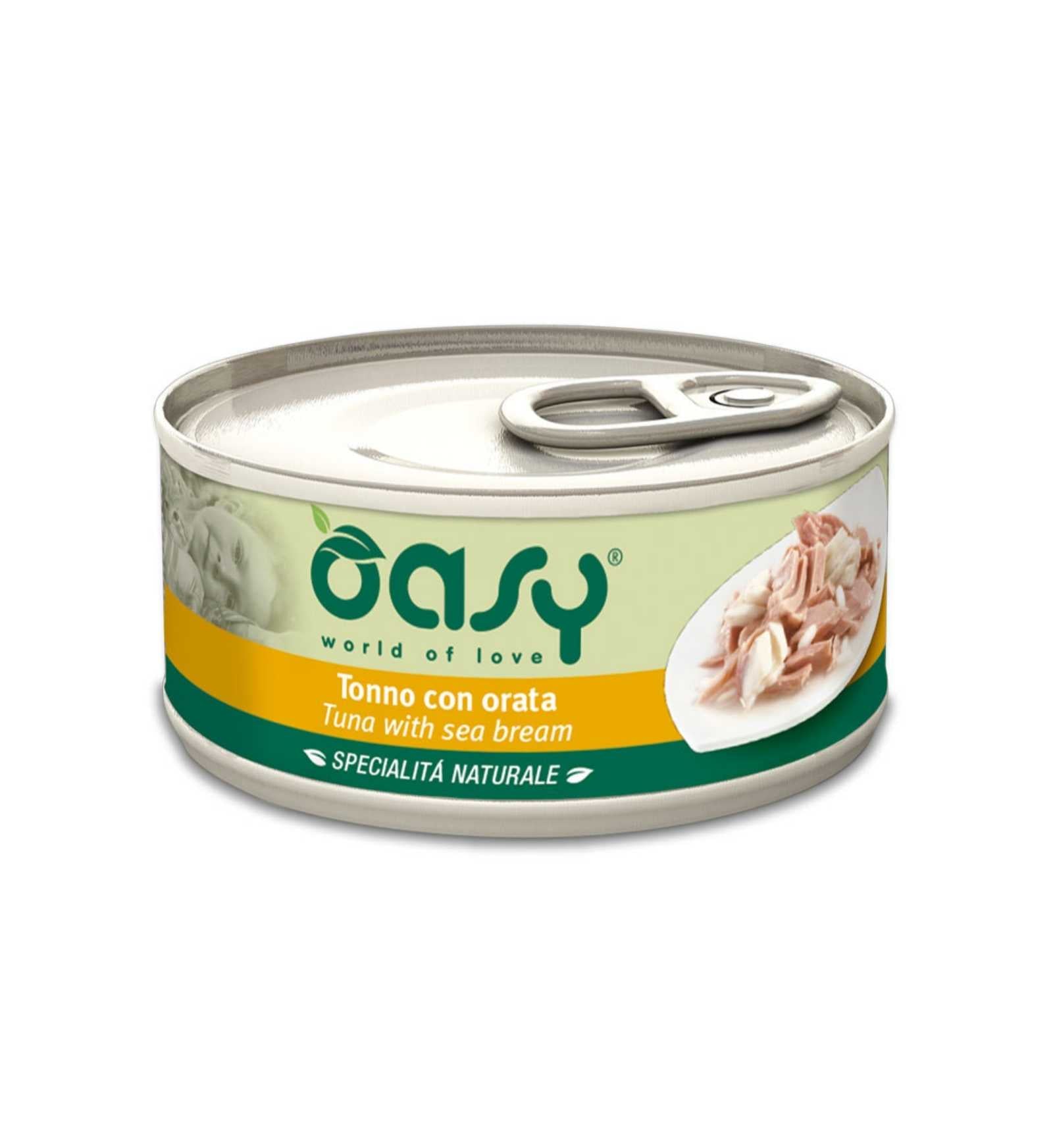 OASY GATTO TONNO CON ORATA SPECIALITA' NATURALE DA 70 GR IN LATTINA