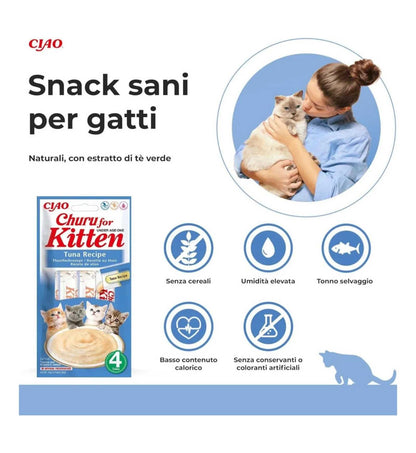 INABA CIAO CHURU GATTO SNACK TREATS KITTEN RICETTA DI TONNO DA 56 GR 4 PEZZI