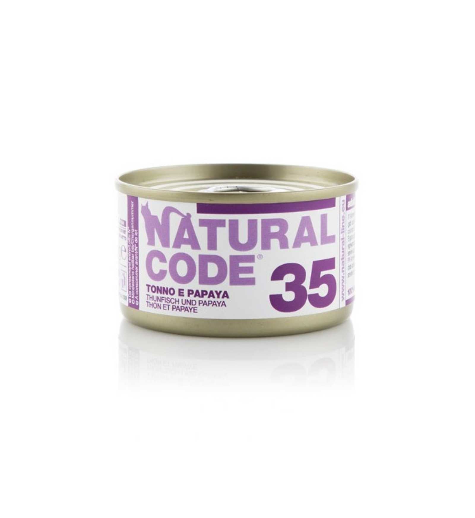 NATURAL CODE GATTO 35 TONNO E PAPAYA IN ACQUA DI COTTURA DA 85 GR IN LATTINA
