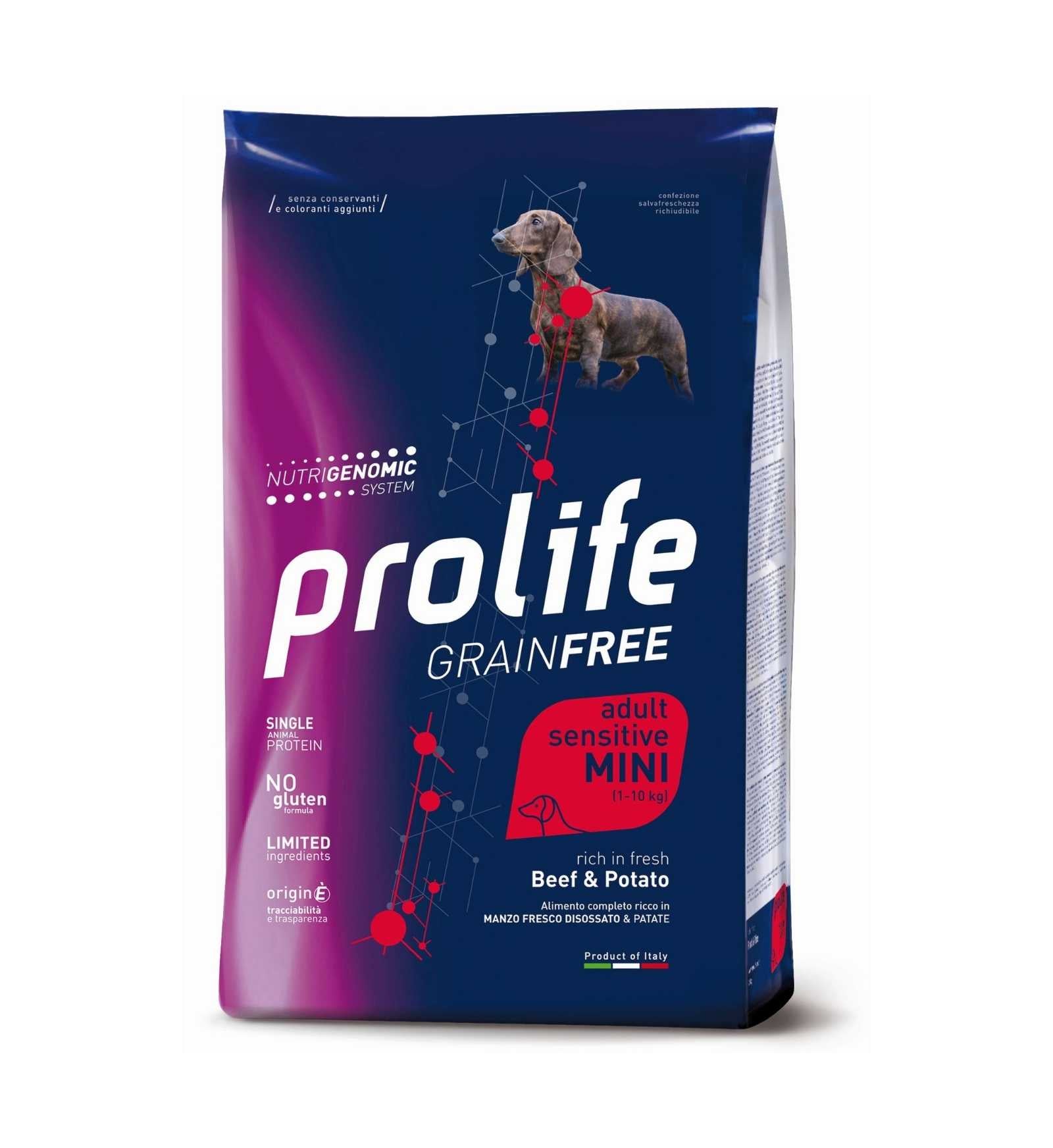 PROLIFE CANE ADULT MINI SENSITIVE GRAIN FREE CON MANZO E PATATE DA 2KG
