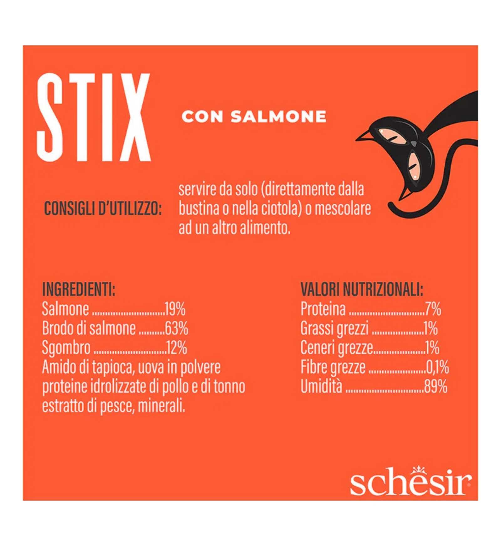 SCHESIR GATTO SNACK STIX MOUSSE SALMONE 15 GR x 6 PEZZI IN BUSTA