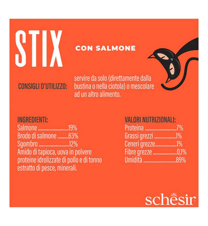 SCHESIR GATTO SNACK STIX MOUSSE SALMONE 15 GR x 6 PEZZI IN BUSTA