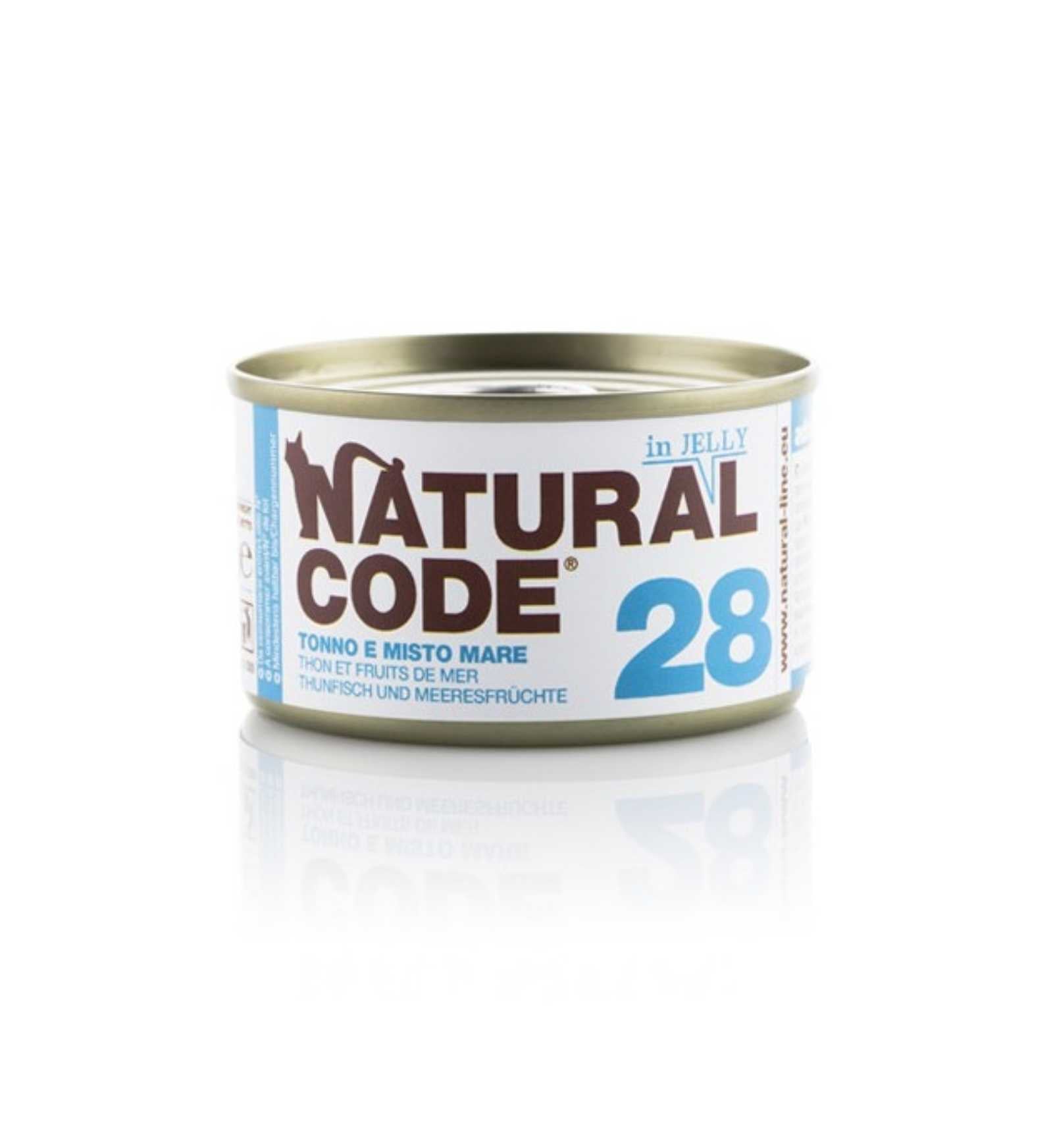 NATURAL CODE GATTO 28 TONNO E MISTO MARE IN GELATINA DA 85 GR IN LATTINA