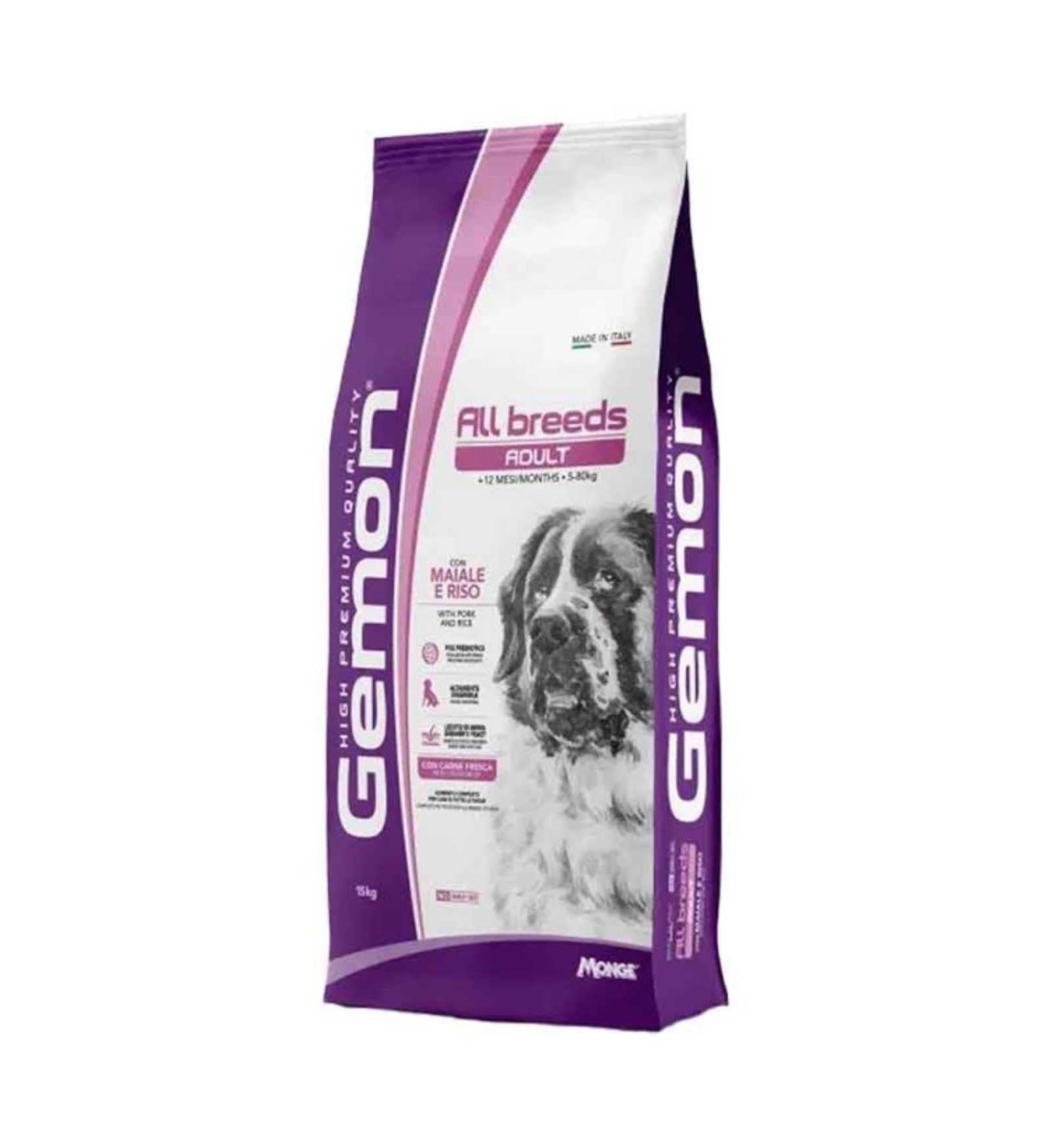 MONGE CANE GEMON ADULT MEDIUM MAIALE E RISO DA 15 KG